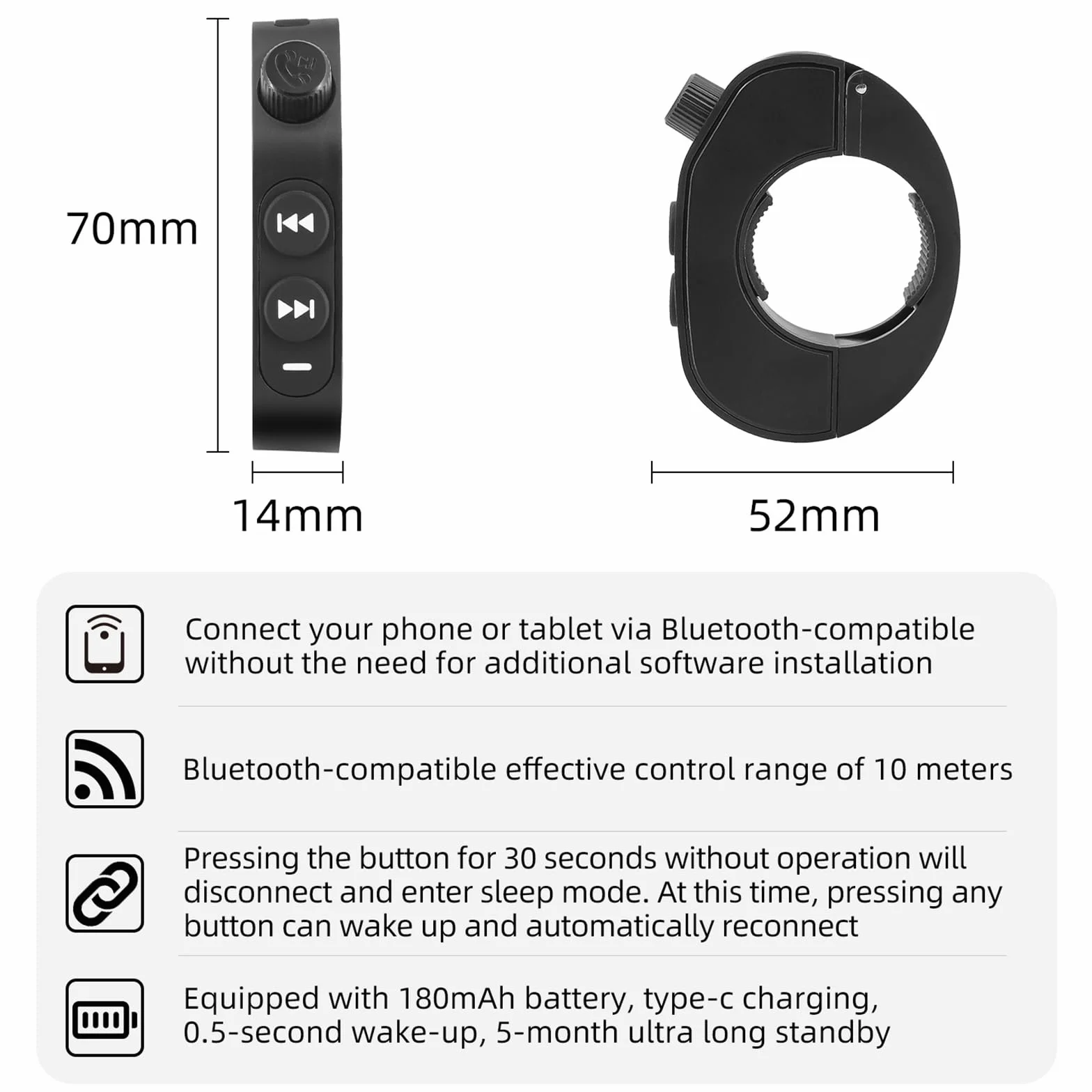 Bezprzewodowy pilot Bluetooth IPX6 wodoodporny do samochodu roweru motocykla