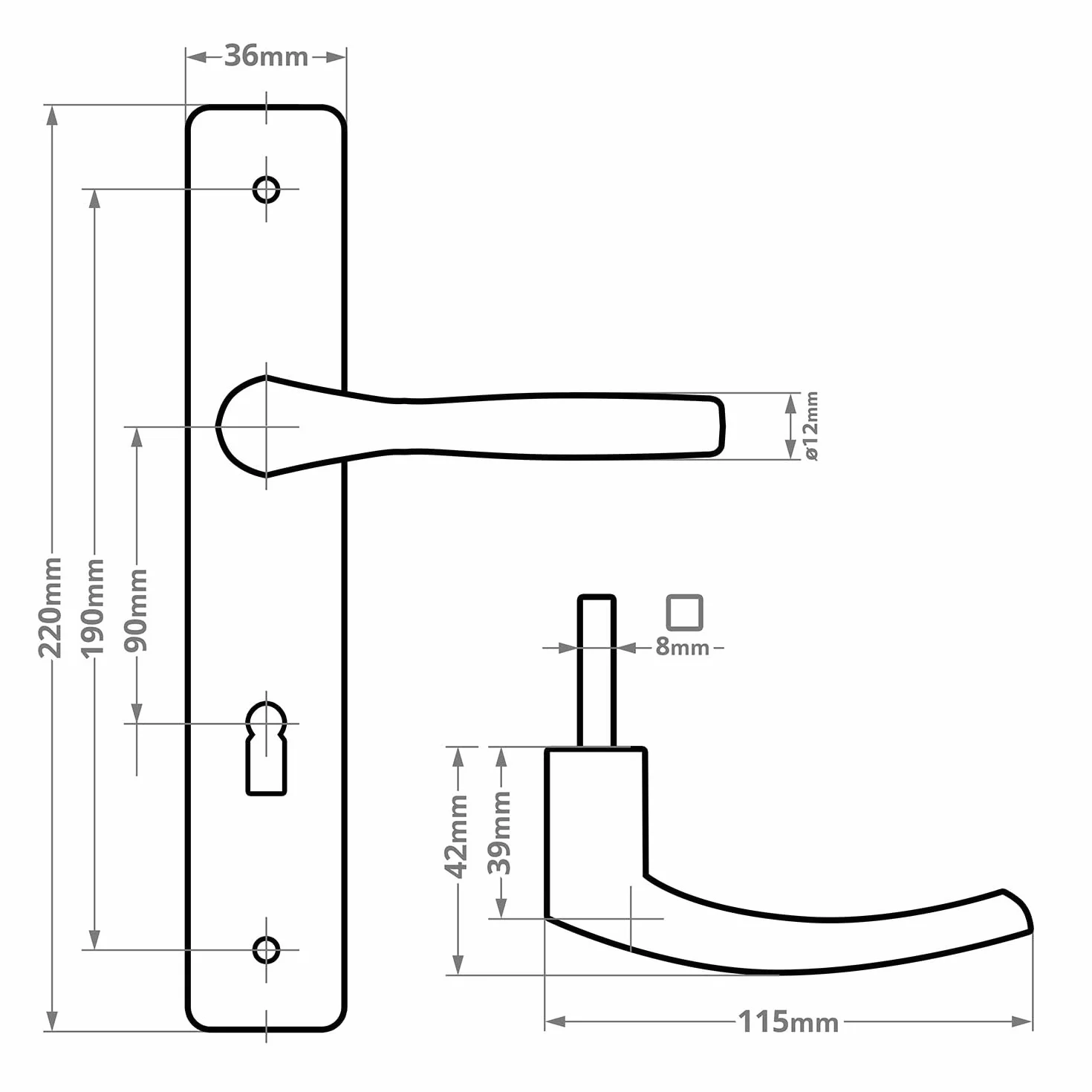 ADGO Klamka Drzwiowa Zestaw Klamek Prawa i Lewa do Drzwi na Klucz 90 mm Prostokątna, Klamka Aluminiowa do Wąskiego Zamka, Szyld Stalowy Malowana Proszkowo Ocynkowana, Złota, 1 sztuka