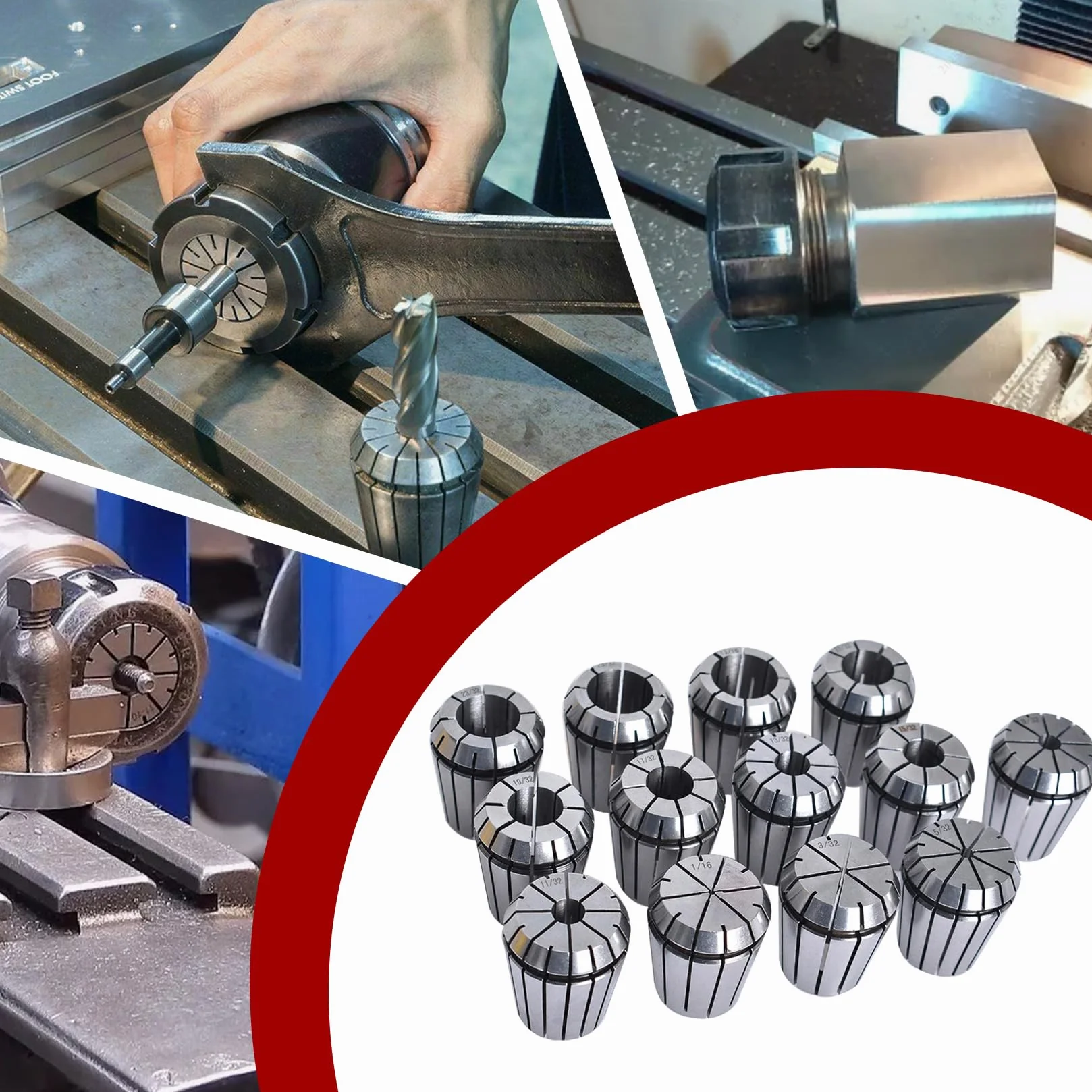 Zestaw tulei zaciskowych ER32 ER-32 o superdokładności 13 szt. 1/16"-13/16" z 5/32, 9/32, 23/32