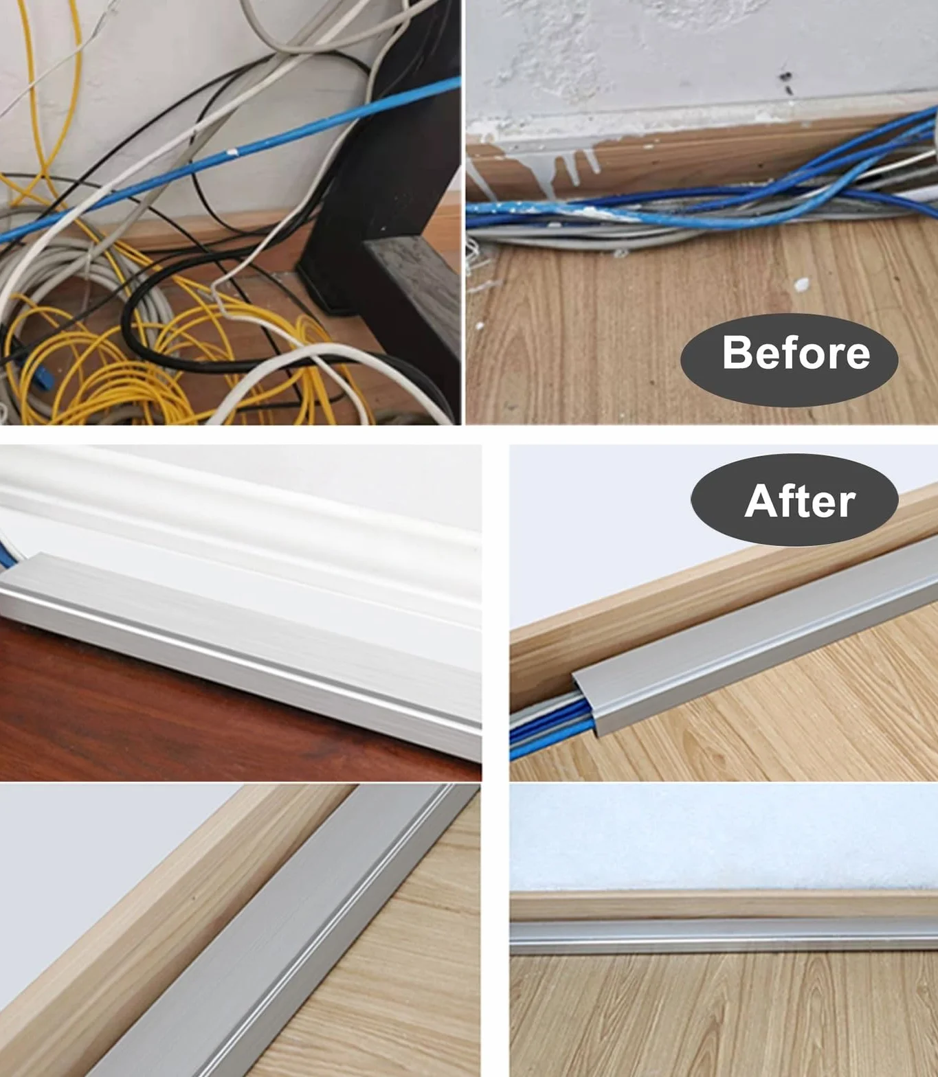 Cord Cable Wire Cover Wytrzymała, wodoodporna, metalowa osłona kabla do montażu na podłodze/ścianie, elastyczne, łatwe do cięcia przewody przewodu zasilającego((1.57x1.18in)40x30mm)