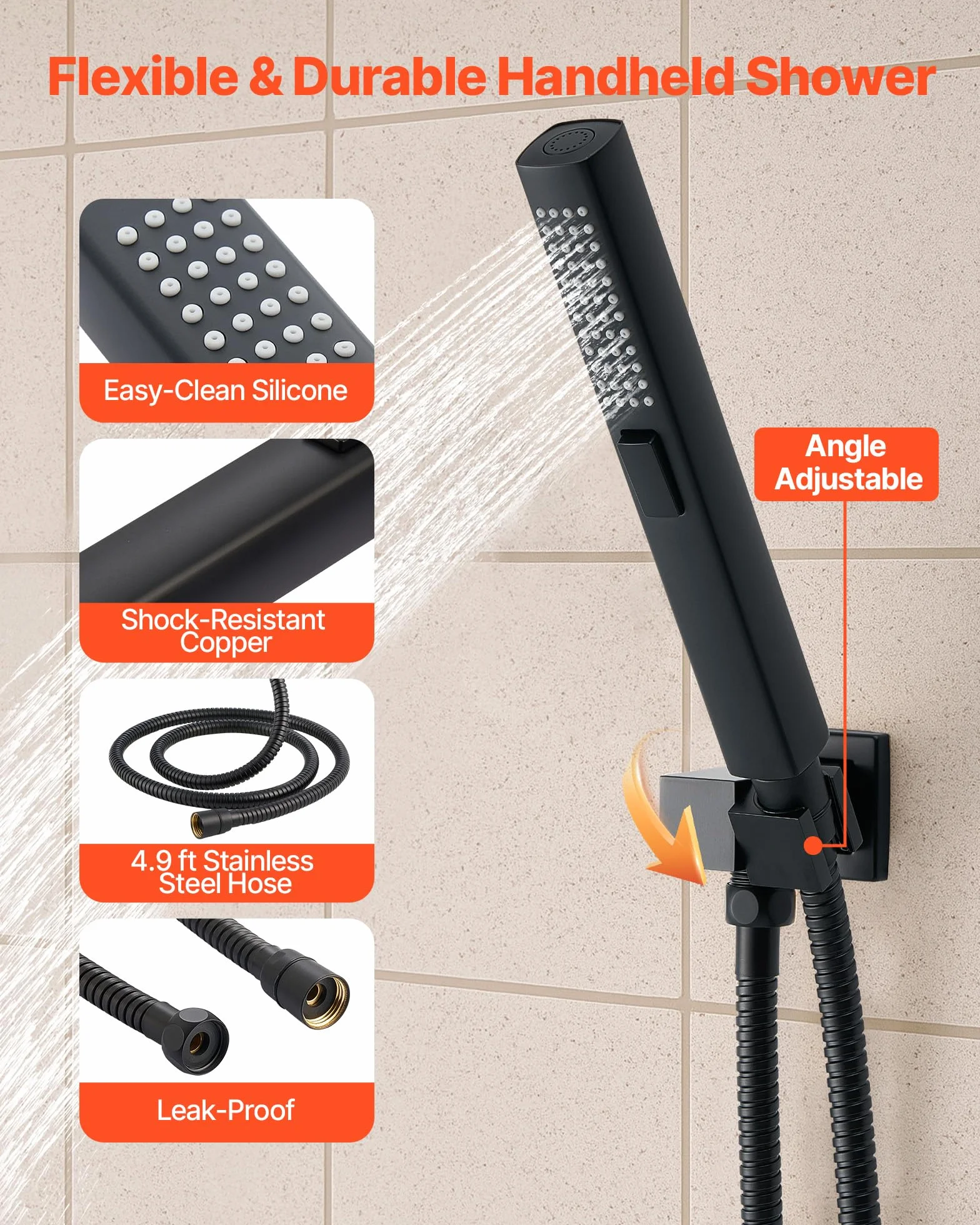VEVOR Zestaw baterii prysznicowych, 25 cm sufitowy system prysznicowy z deszczownicą 6-calową głowicą do montażu na ścianie i ręcznym natryskiem 2 w 1, obrotowy, 3-funkcyjny, podwójny zawór deszczowy
