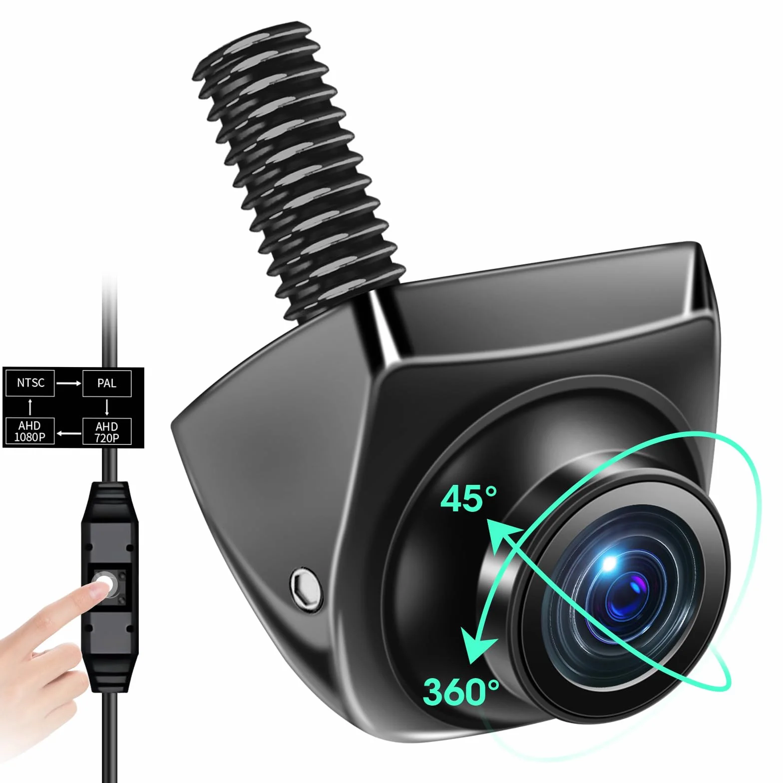 【Wysoka kompatybilność】 Kamera obrotowa 360° Kamera cofania Samochód obsługuje AHD 1080P/720P/NTSC/PAL Super Night Vision IP69K Pomoc przy parkowaniu 170° Szeroki kąt