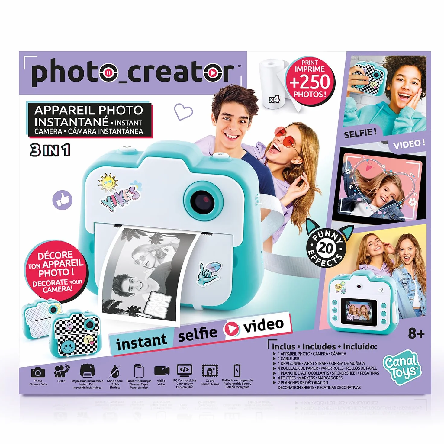 Canal Toys - Aparat do natychmiastowego druku fotograficznego, selfie i wideo - papier termiczny na 250 zdjęć - Wyświetlacz LCD - od 8 lat - CLK 001, jasnoniebieski