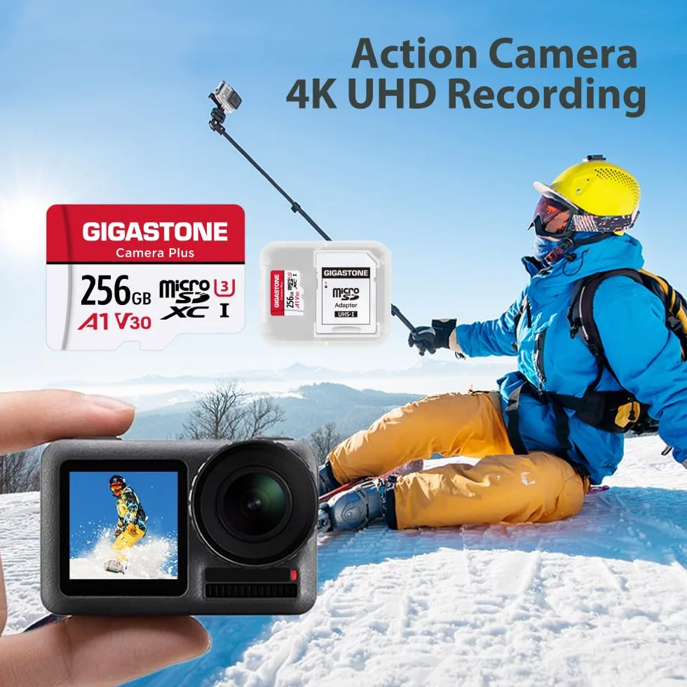 Gigastone Carte Mémoire 256 Go Lot de 2, Micro SDXC U3 95 Mo/s pour Caméra Drone GoPro
