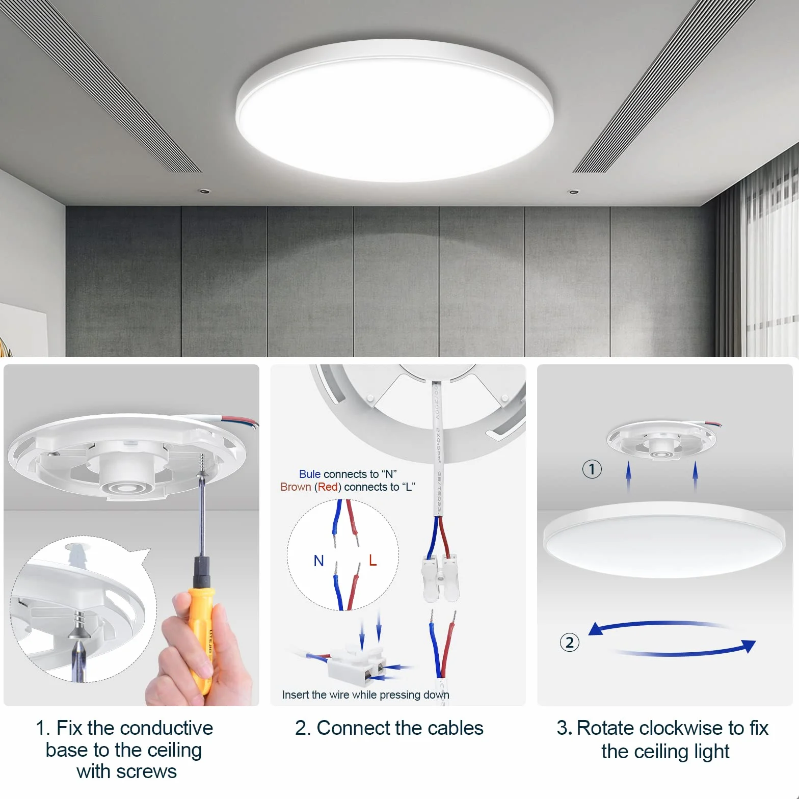 Alexa LED Lampa Sufitowa, 30W 2200LM Smart Lampy Sufitowe z Pilotem, Dimmable RGB Colour Changing Flush Lighting Dla Sypialni Pokój Dziecięcy Przedpokój Balkon (2700-6500K)