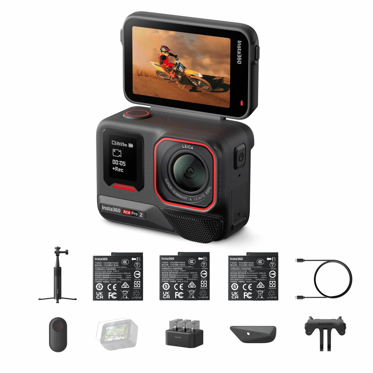 Insta360 Ace Pro 2 Zestaw dla Kreatorów (nowa wersja) - Dwie baterie, wodoodporna kamera sportowa 8K, współprojektowana z Leica, czujnik 1/1.3", podwójny układ AI, wiodące działanie w słabym