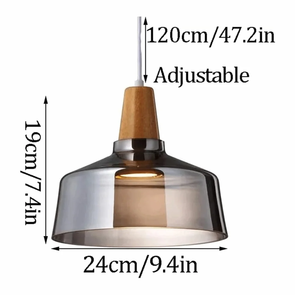 Lampa wisząca w stylu nordyckim z drewnianym uchwytem, ​​szklany klosz wisząca lampa sufitowa, żyrandol do oświetlenia wewnętrznego E27, salon sypialnia dekoracja sufitowa oprawy oświetleniowe