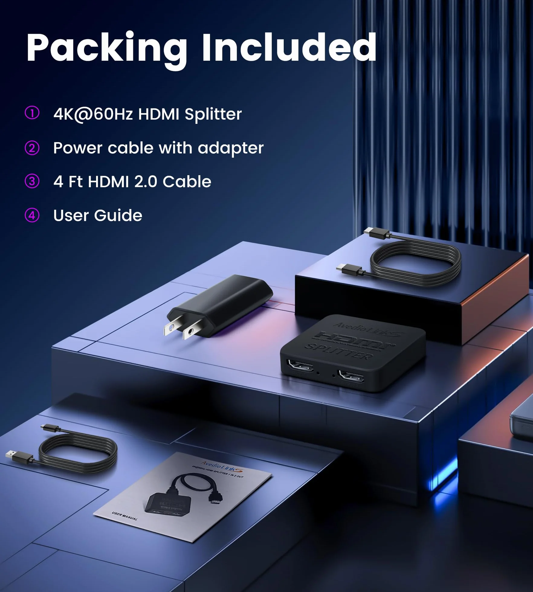 Rozdzielacz Avedio Links HDMI 1 w 2 Out Do Podwójnych Monitorów 4K 60 Hz, Obsługuje HDMI 2.0b, HDCP2.2, Automatyczna Skalowanie, Full 【Mirror Only, Not Extend】