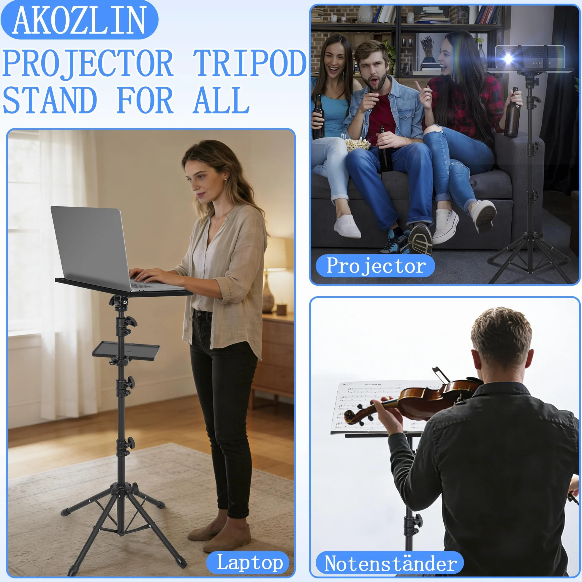 AKOZLIN Statyw do projektora przenośny regulowany 65-130 cm obrót 180 stopni