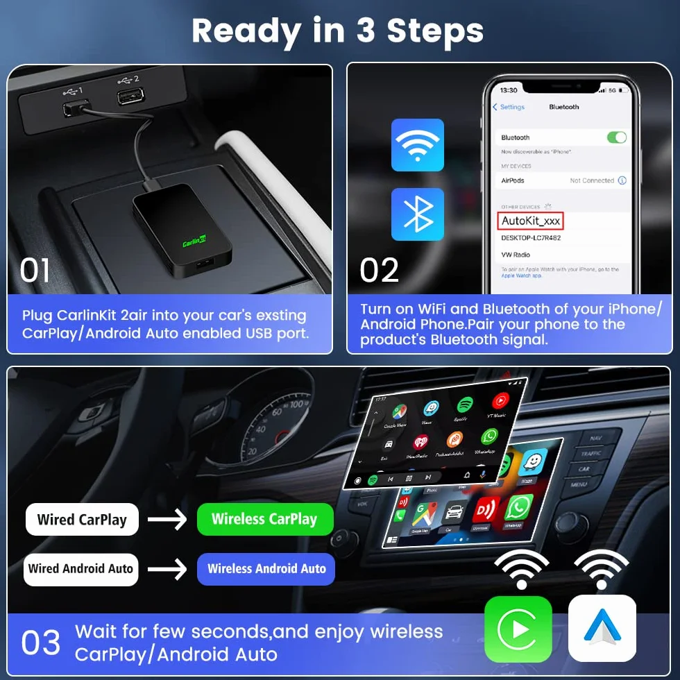 CarlinKit 5.0 Adapter Bezprzewodowy Podwójnej Konwersji do CarPlay Android Auto