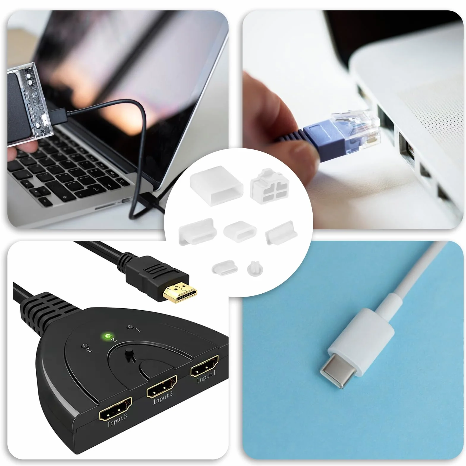 Silikonowe naski ochronne USB A USB-C HDMI 7 rodzajów 50 sztuk