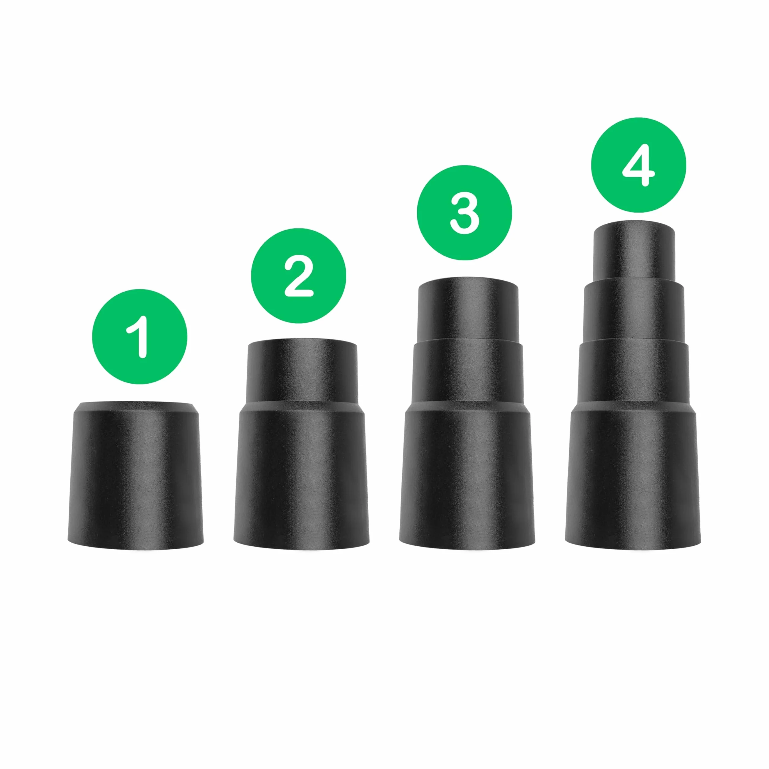 Your Day Mate - Uniwersalny Adapter do Odkurzacza, 4 sztuki, czarny, kompatybilny z Bosch, Makita, Kärcher i innymi, 4-stopniowy z Ø 41-26 mm na zewnątrz, Ø 35-22 mm wewnątrz, reduktor adapter węża