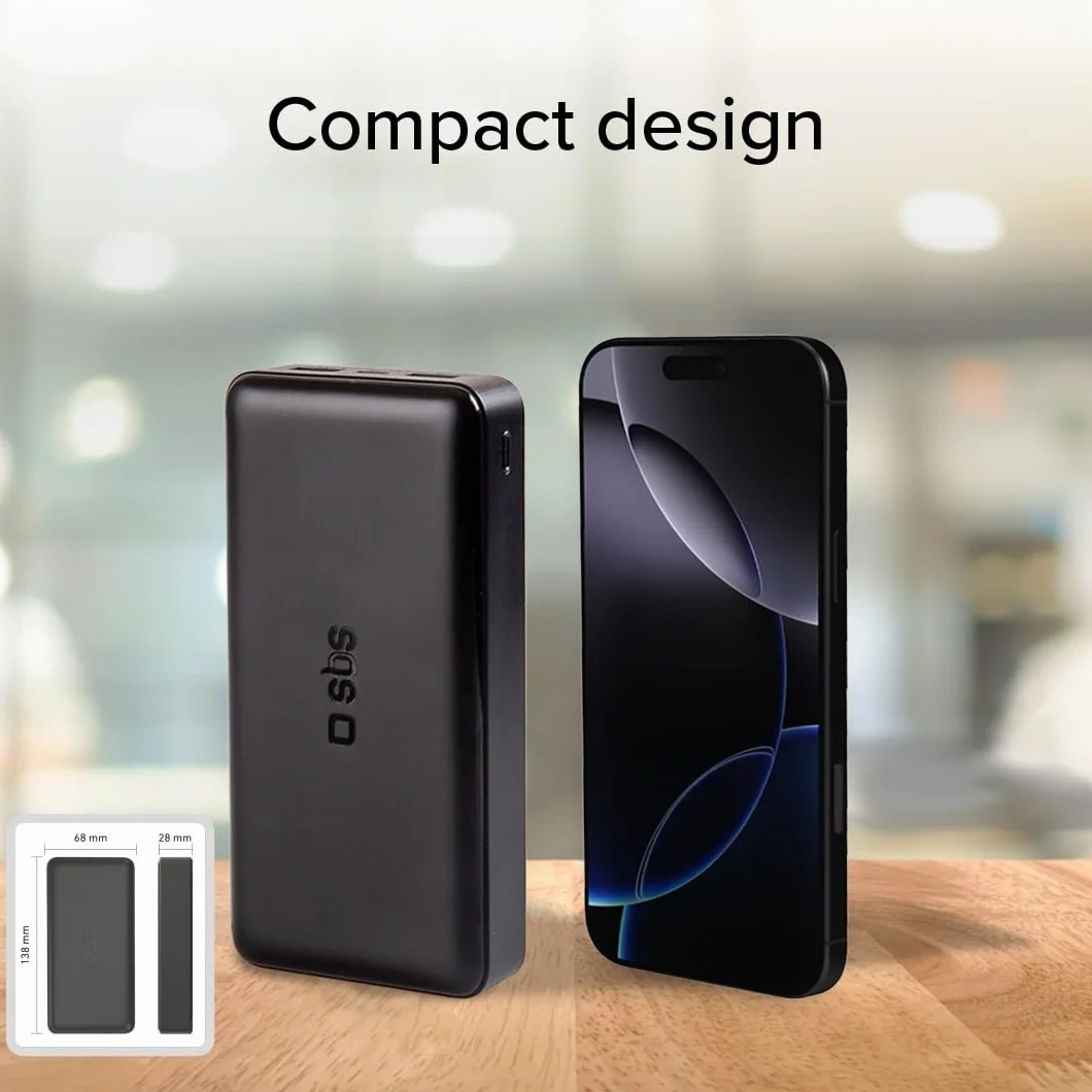SBS PowerBank 20K SLIM 20000mAh Power Bank Szybkie Ładowanie USB-C USB-A Czarny