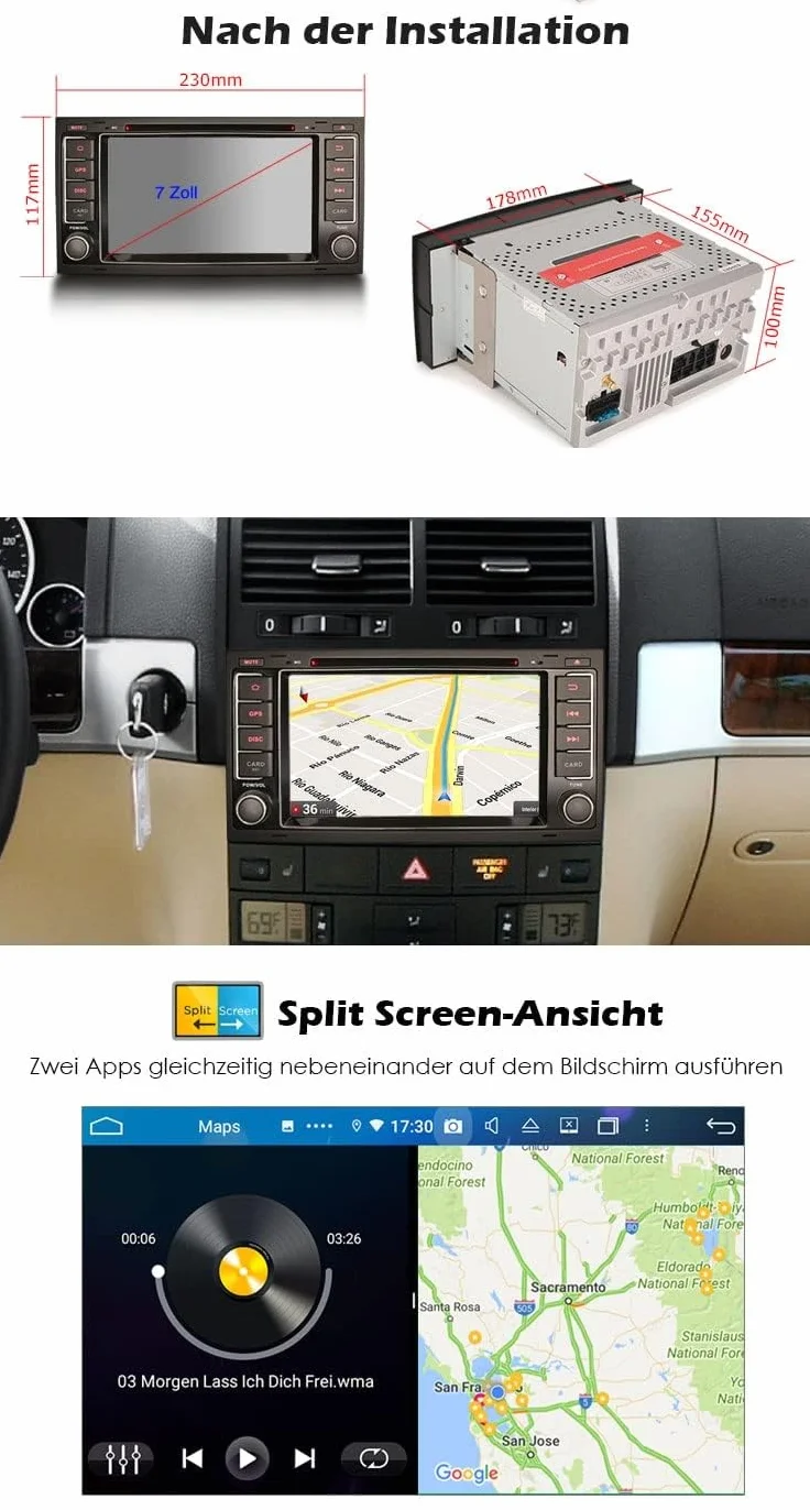 erisin 7-calowe radio samochodowe z systemem Android 12 do VW Touareg T5 Multivan GPS Navi Carplay Android Auto DSP Bluetooth WiFi 4G DAB+ TPMS Touch Screen CD/DVD A2DP SWC Car Radio 4 GB RAM + 64 GB