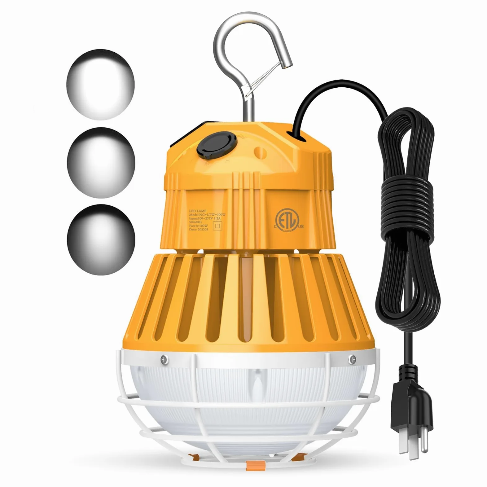 Tymczasowe światło robocze LED, 80 W/64 W/48 W, 12000 lm, 5000 K, przenośna lampa robocza, przenośna do oświetlenia garażu stodoły, tymczasowe podłączenie świateł roboczych, wejście 100~277VAC
