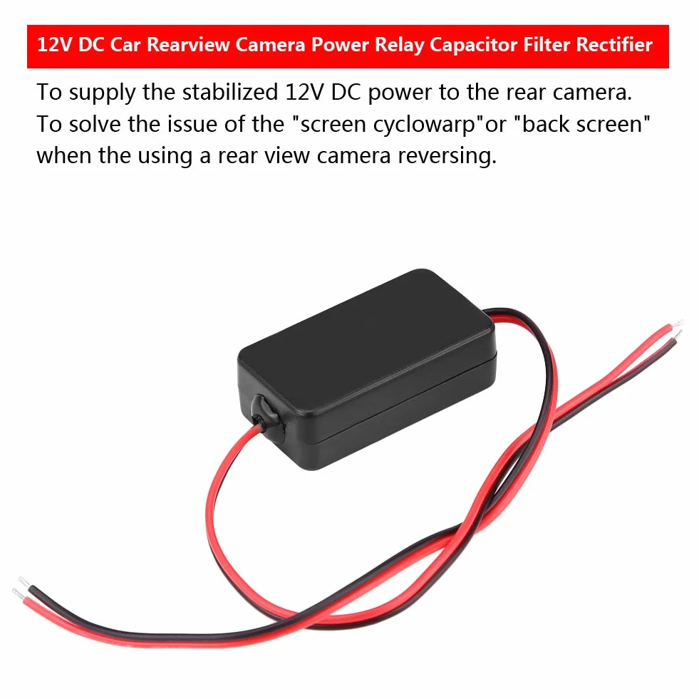 Keenso 12 V DC przekaźnik zasilania kondensator filtr złącze do prostownika kamery zapasowej automatyczna kamera samochodowa filtr samochodowy prostownik wsteczny