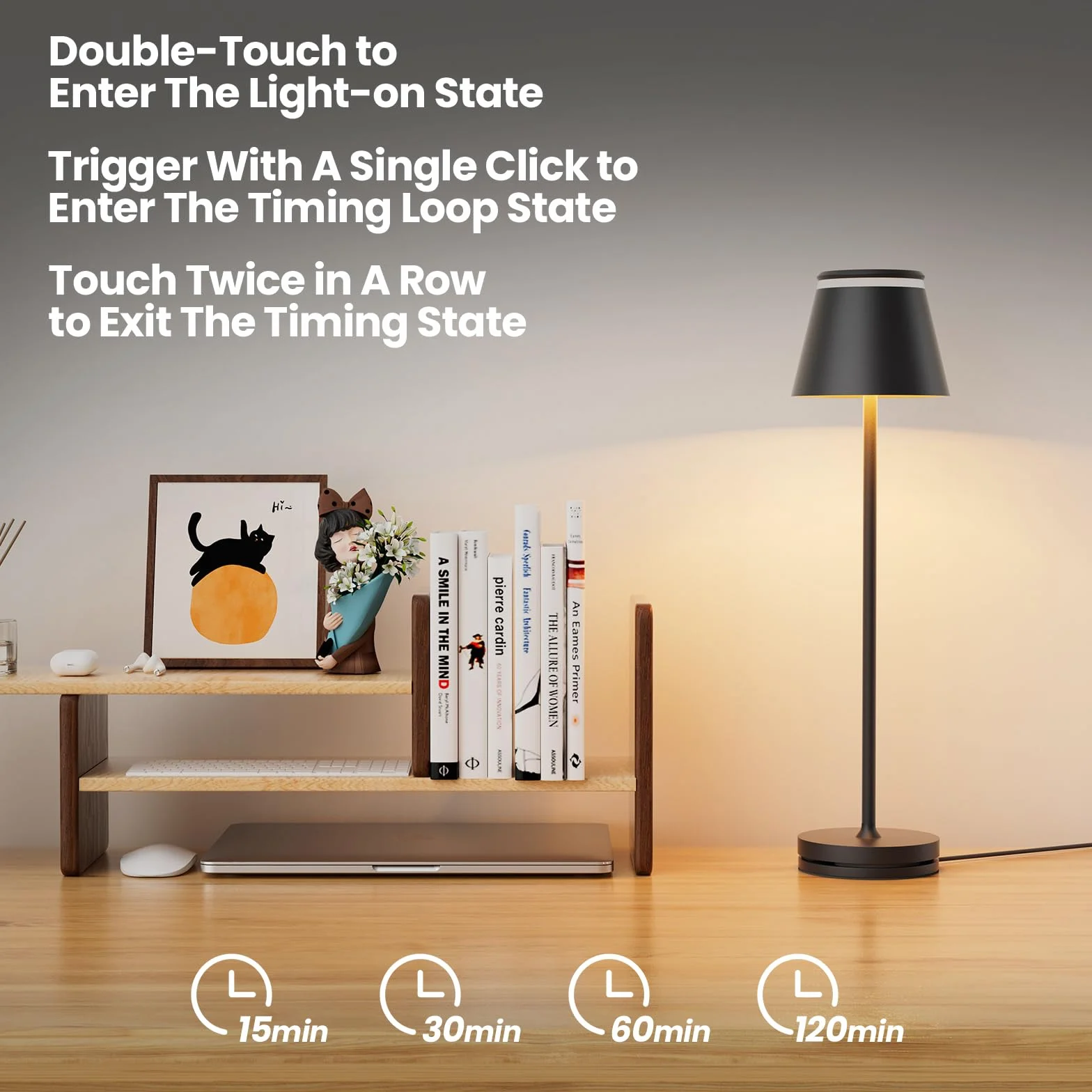 Neoglint Ściemniana lampa stołowa LED, ze stacją ładującą USB, obsługuje typ C, bezprzewodowa, sterowanie dotykowe, z pilotem zdalnego sterowania, IP54,3 regulacja jasności barwowej, czarna