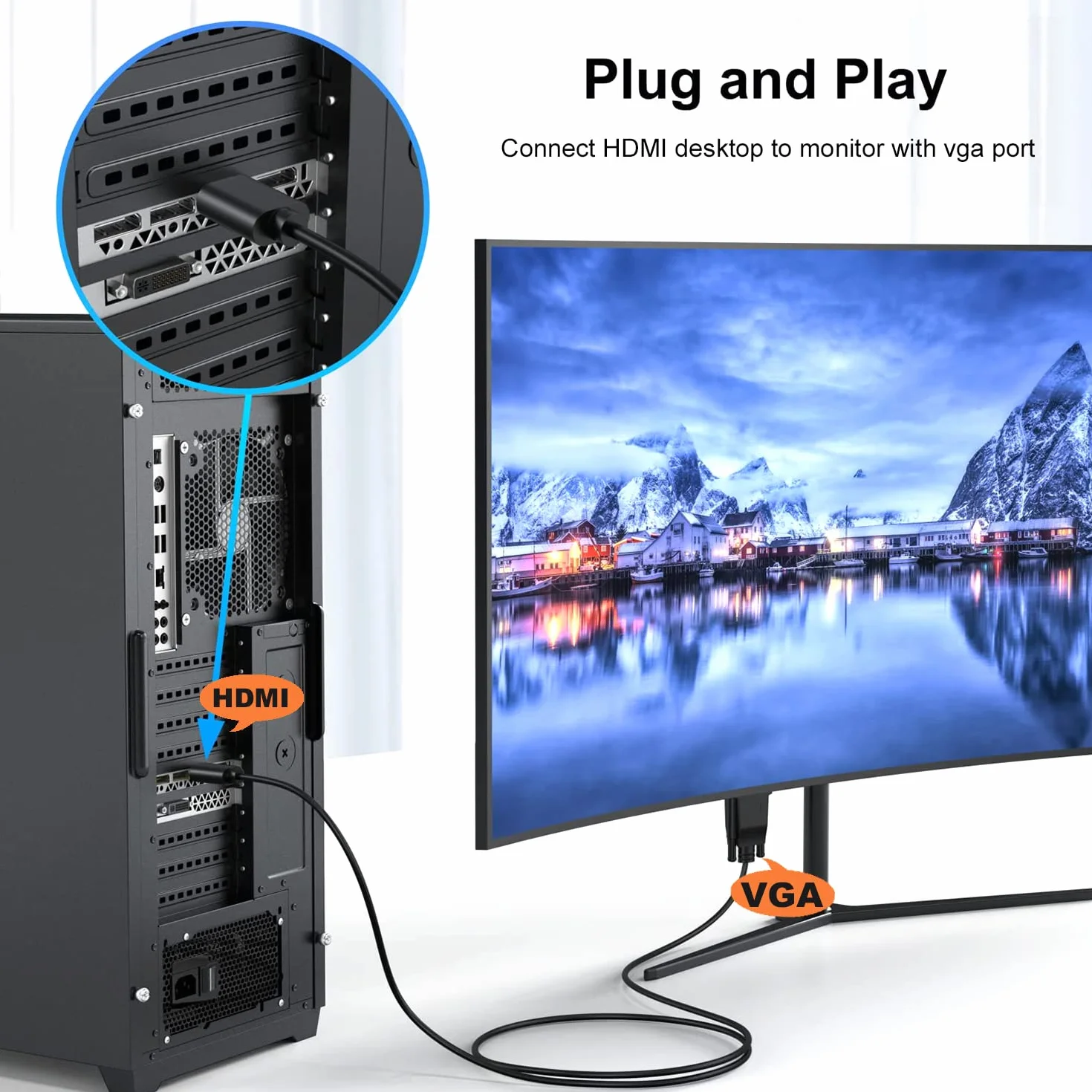 Kabel HDMI na VGA 1M kompatybilny z Raspberry Pi Roku laptopem monitorem projektorem HDTV
