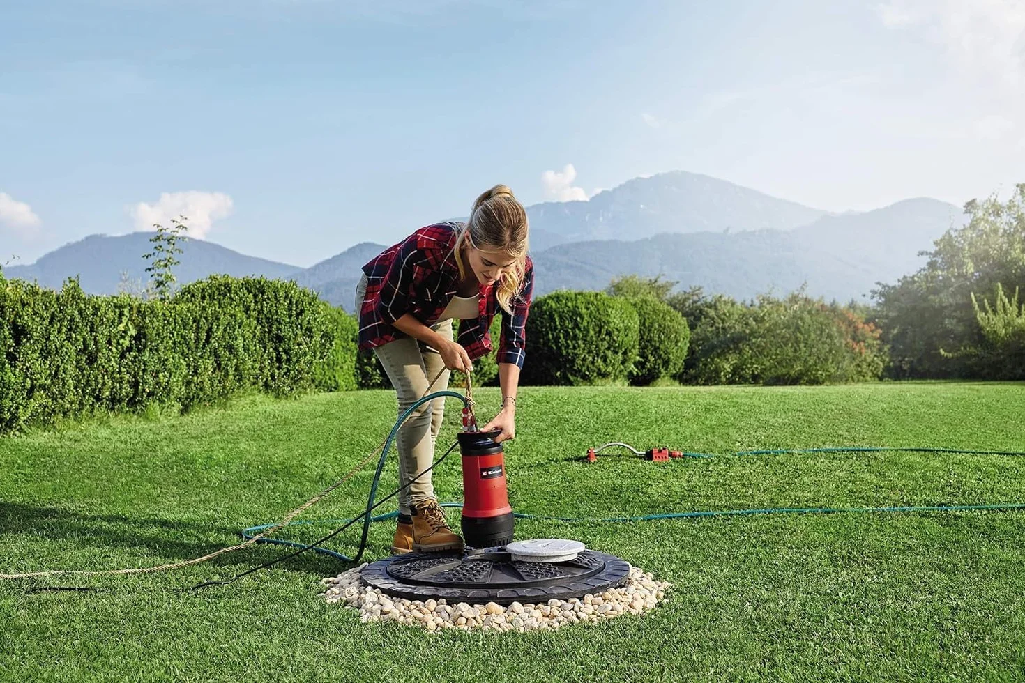 Einhell GE-PP 5555 RB-A Pompa do beczki deszczowej (550 W, pompa kombinowana 2 w 1, zanurzeniowa pompa ciśnieniowa i beczka przeciwdeszczowa, automatyczna funkcja z ochroną przed pracą na sucho,