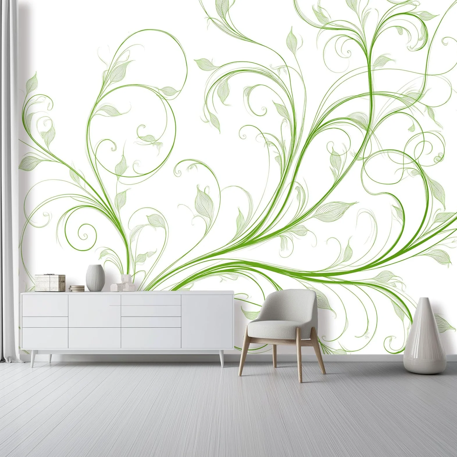 Tapeta wirujące linie 400 x 280 cm, styl abstrakcyjny plakat fototapeta tapeta dekoracja ścienna salon sypialnia pokój dziecięcy, zielony