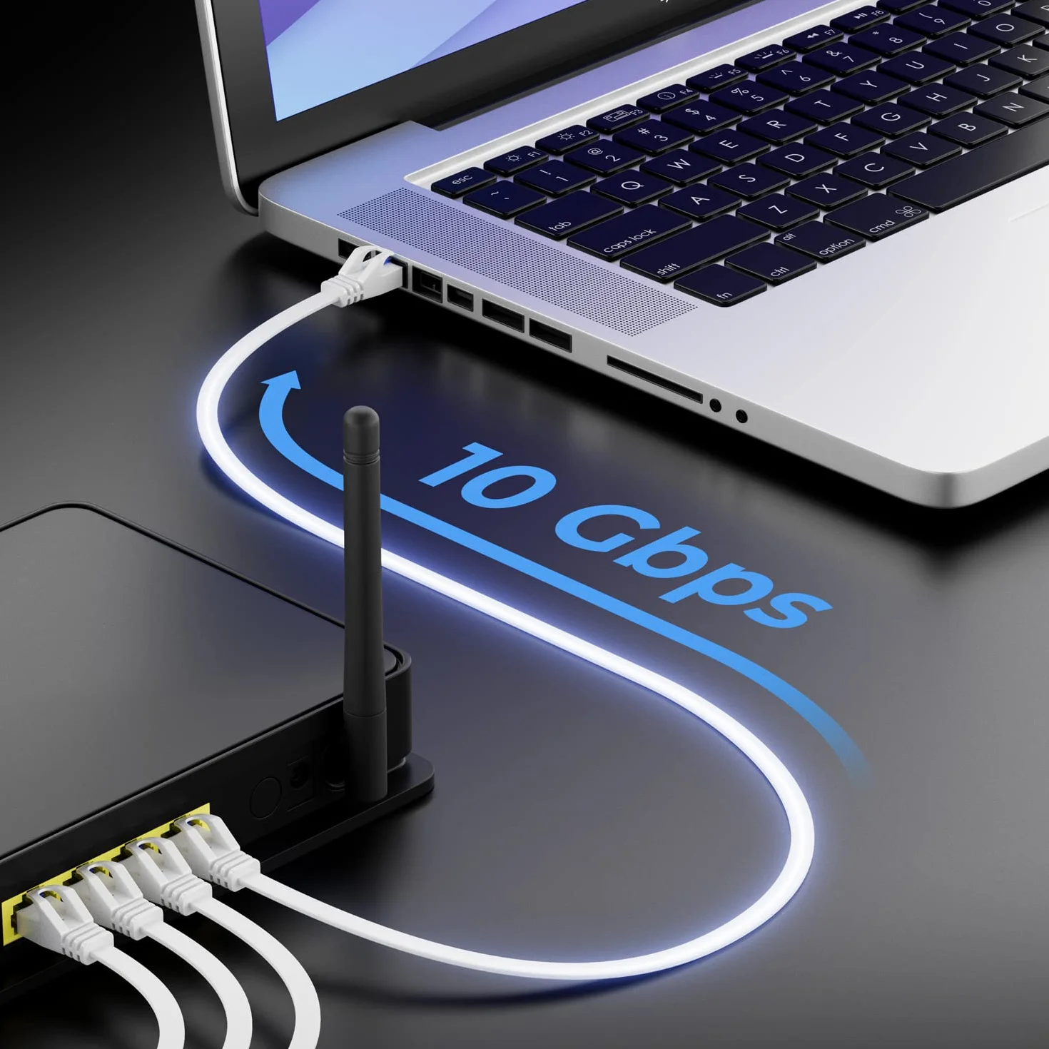 deleyCON 2m Płaski CAT7 Kabel Sieciowy 10 Gbit/s Gigabit LAN RJ45 Ethernet Patchkabel Biały