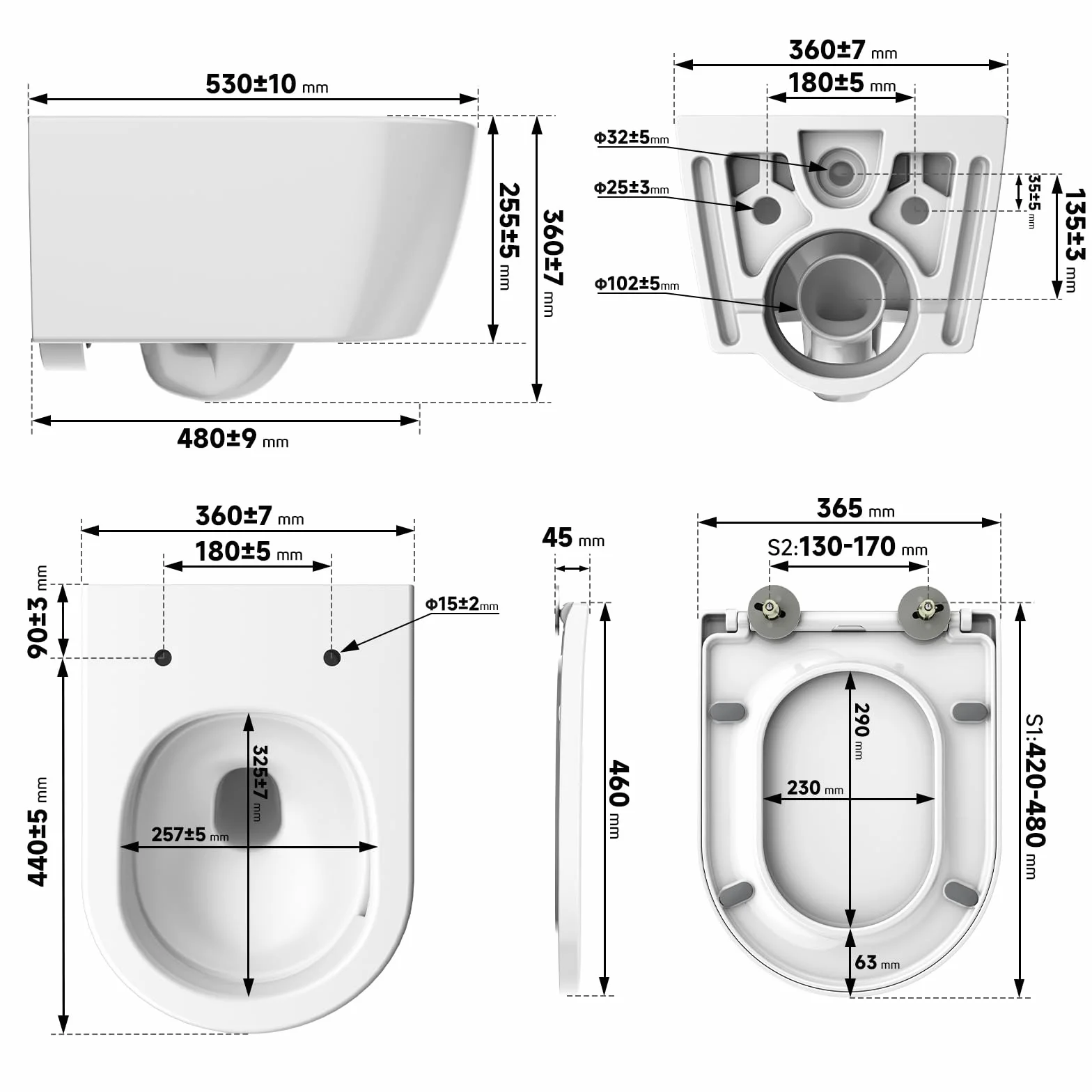 Rainsworth Superspin WC wisząca bez krawędzi, deska sedesowa 360°, wolnoopadająca, biała, długość 53 cm
