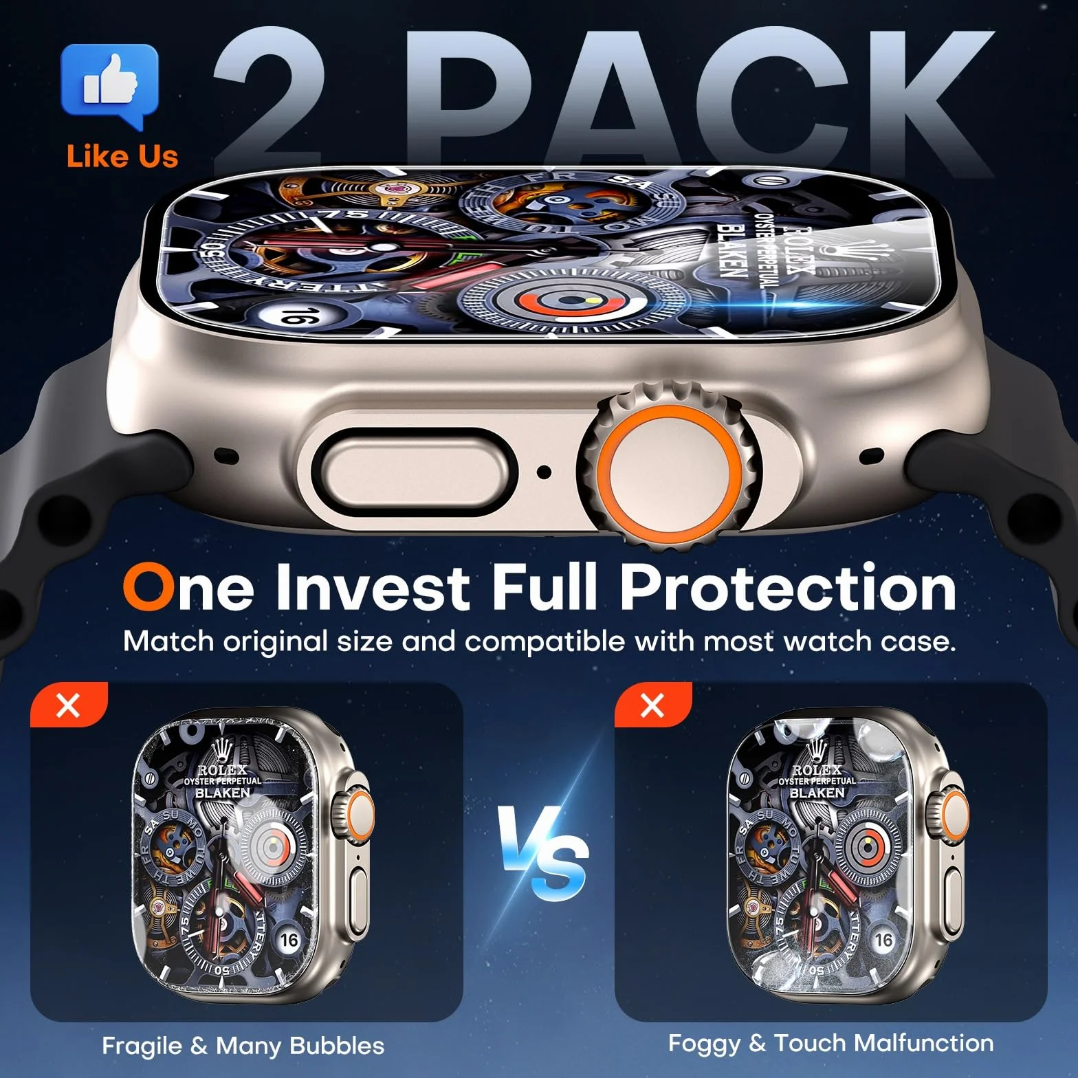 TAURI 2-pak osłon ekranu na Apple Watch Ultra 3/2/1 49mm, [2-krokowa automatyczna instalacja], [Ochrona klasy wojskowej] Ochraniacz ekranu ze szkła hartowanego na iWatch Ultra 49mm