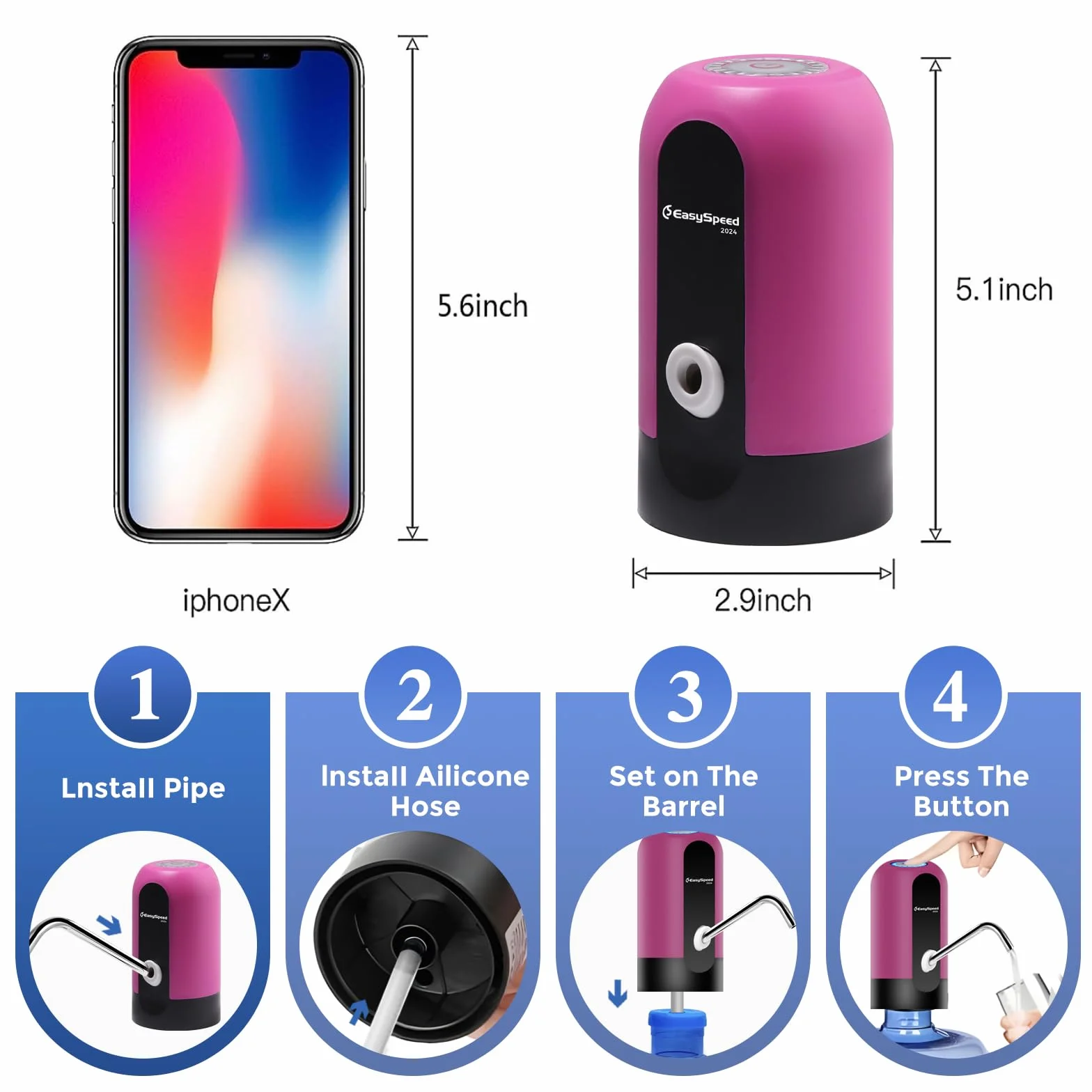 EASYSPEED Elektryczny Dozownik Wody Pitnej,W Zestawie 2 Adaptery Automatyczny Dystrybutor Wody Pitnej,Możliwość ładowania Przez USB 1200 mAh Pompa Do Butelek Na Wodę,Do Domowego Biura