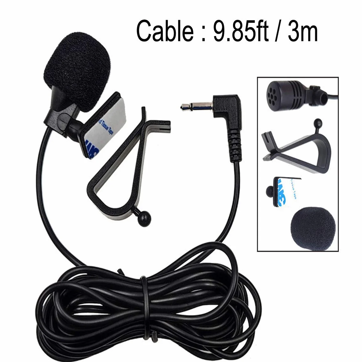 Zewnętrzny mikrofon do radia samochodowego 3,5 mm, kompatybilny z Alpine JVC Kenwood Sony Jensen Boss Car Stereo Bluetooth CD odtwarzacz DVD Radio nawigacja BT GPS, Plug and Play