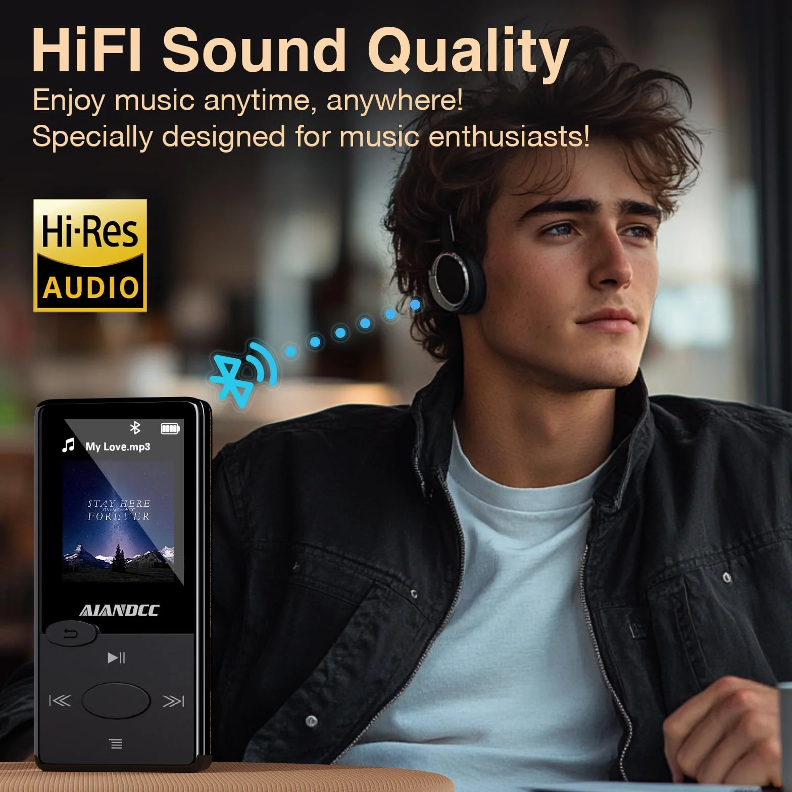 Odtwarzacz MP3 Bluetooth 5.3, dźwięk HiFi, 32 GB, czarny