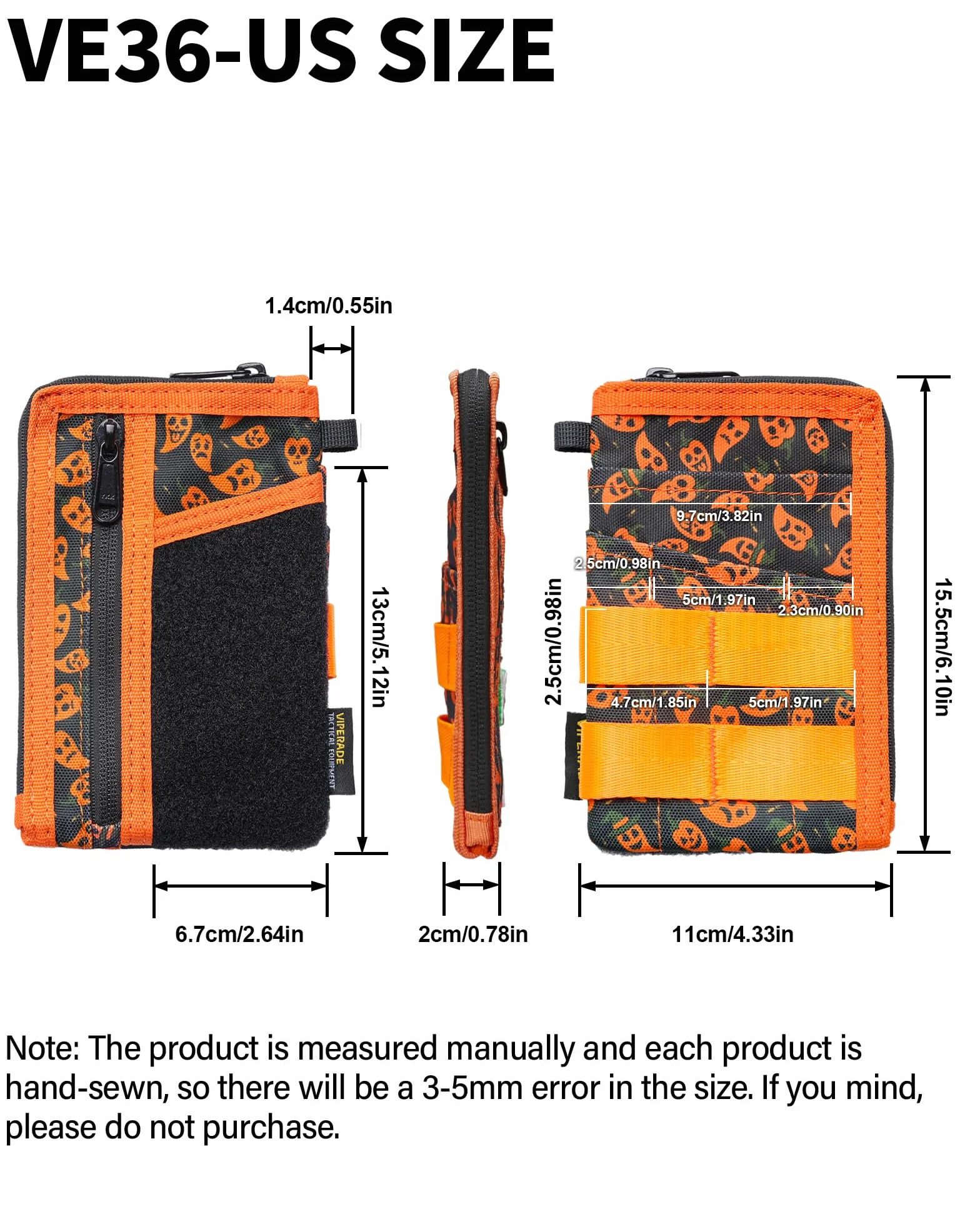 VIPERADE VE36 smukła torba EDC ze strefą na naszywki DIY, minimalistyczny portfel dla mężczyzn, organizer EDC na multitool