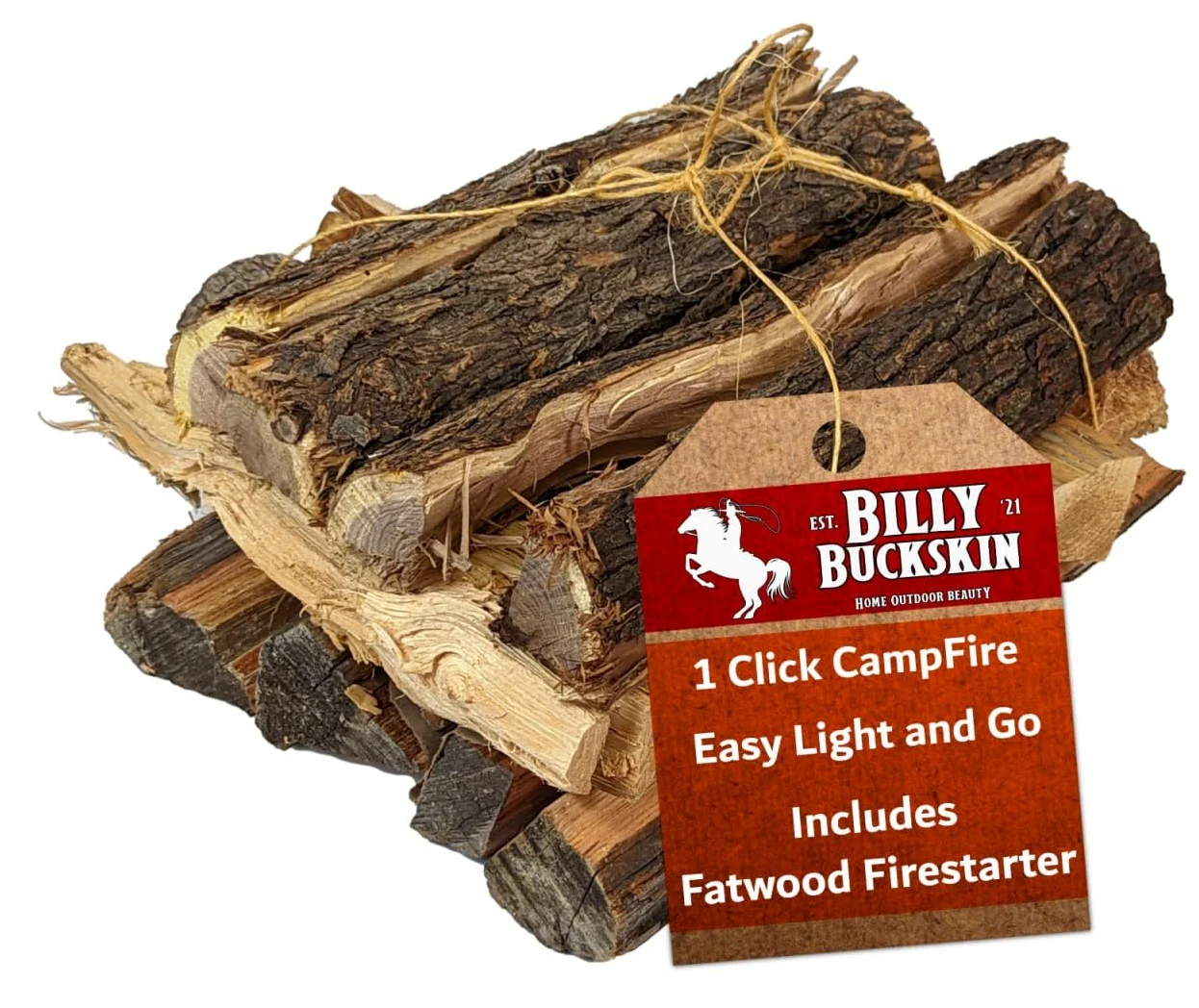 8,6 kg. Zestaw drewna na ognisko, jałowiec, zębatka, Mesquite i Fatwood Fire Starter Sticks, 1 kliknięcie Fire to Light, Split Seasoned Wood Logs for Bonfirex, Campfires & Fire Pit firmy Billy