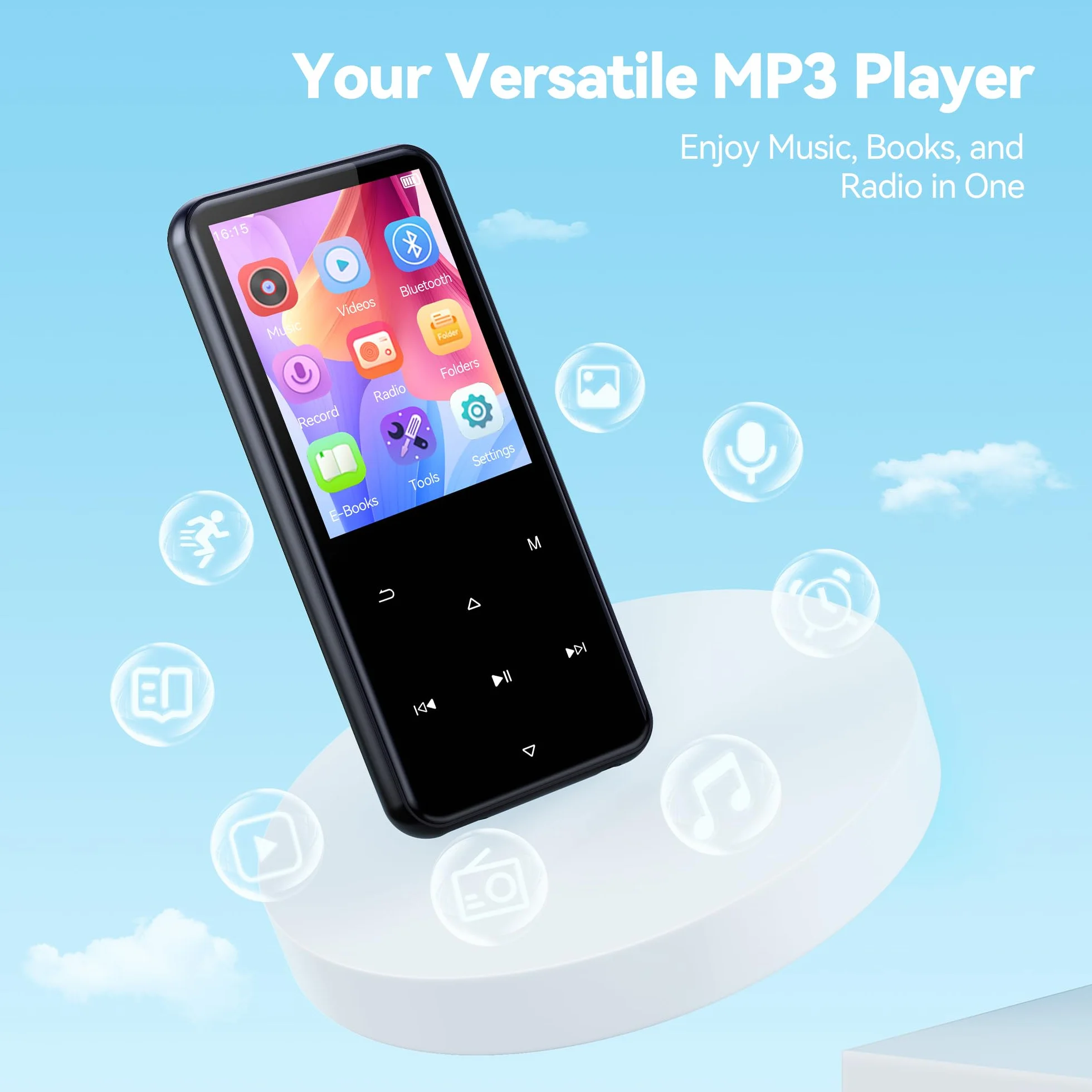 AGPTEK Odtwarzacz MP3 64 GB Bluetooth 5.3 kolorowy ekran TFT 2,4" czarny