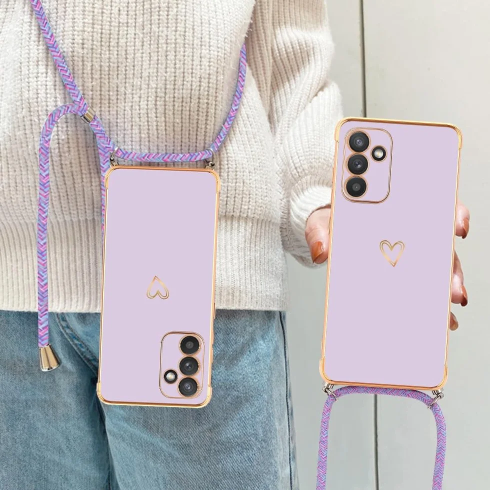 Micoden Etui Samsung Galaxy S26 z paskiem, ochrona aparatu, motyw serca, galwanizowany, cienki silikon TPU