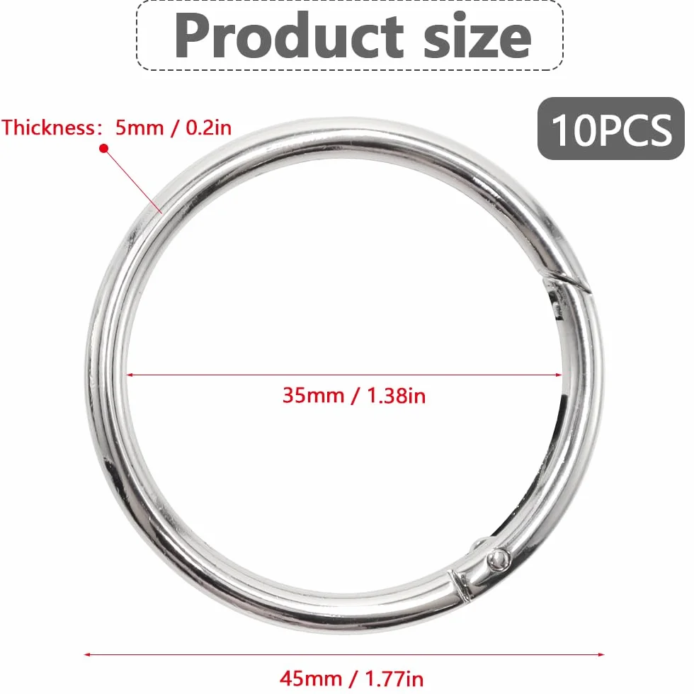 10 sztuk okrągłe karabinki 45 mm srebrny okrągły okrągły brelok ze stopu cynku duży brelok do kluczy do breloczka do majsterkowania