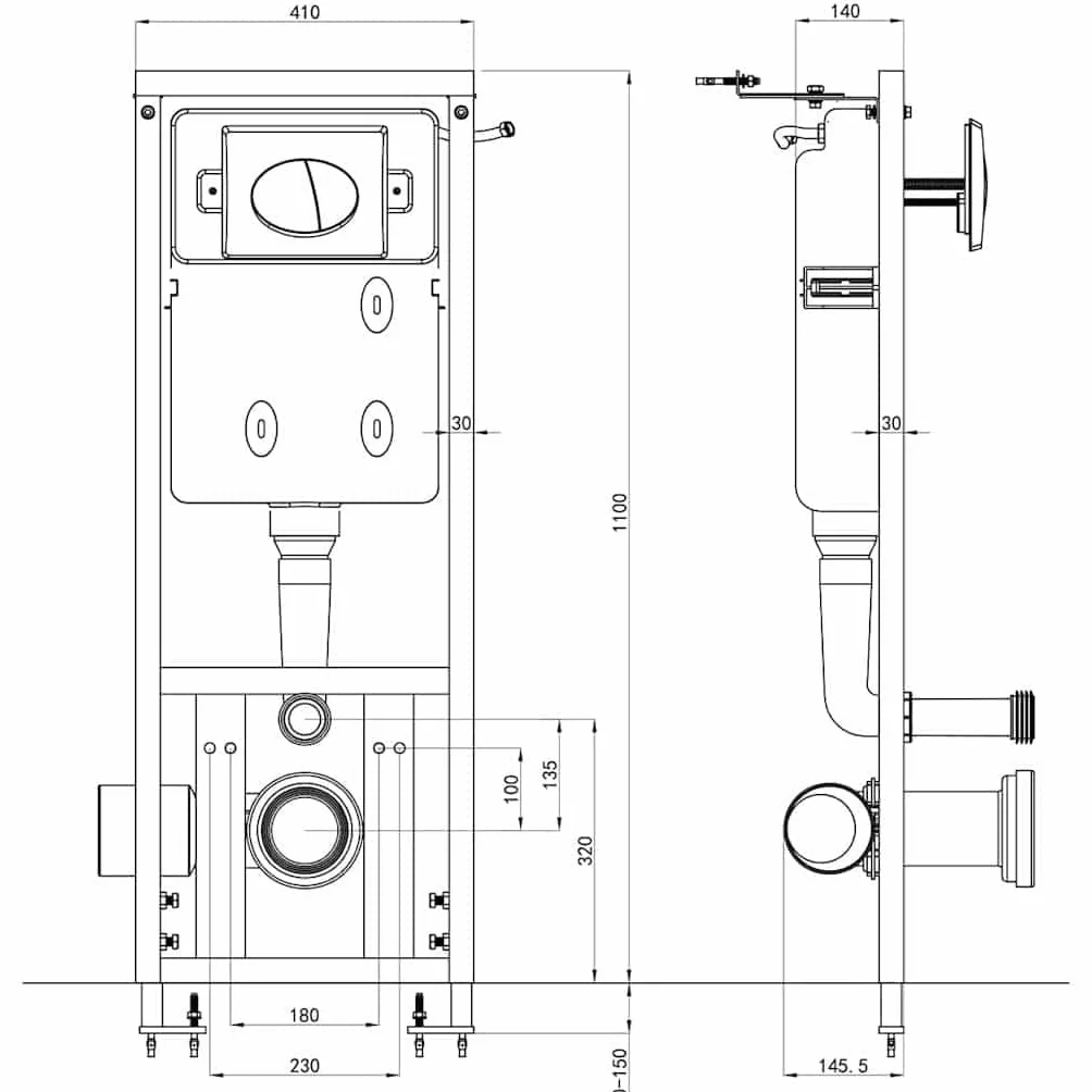 vidaXL Zbiornik podtynkowy 11 l 41x14x(110-125) cm