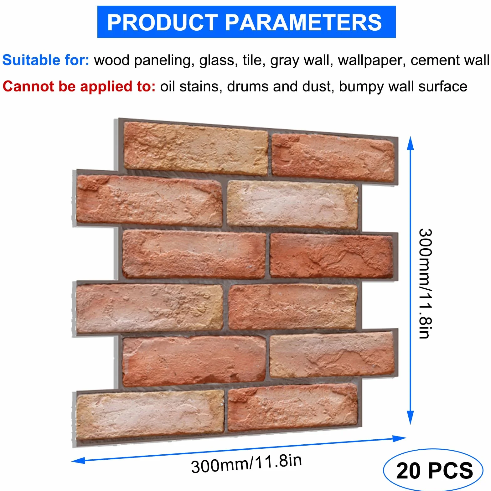 20 sztuk 3D paneli ściennych z efektem kamienia, samoprzylepne, 30 × 30 cm, panele ścienne z plastiku, wodoodporne, PVC, tapeta z cegły do wnętrz, na zewnątrz, do pomieszczeń biurowych