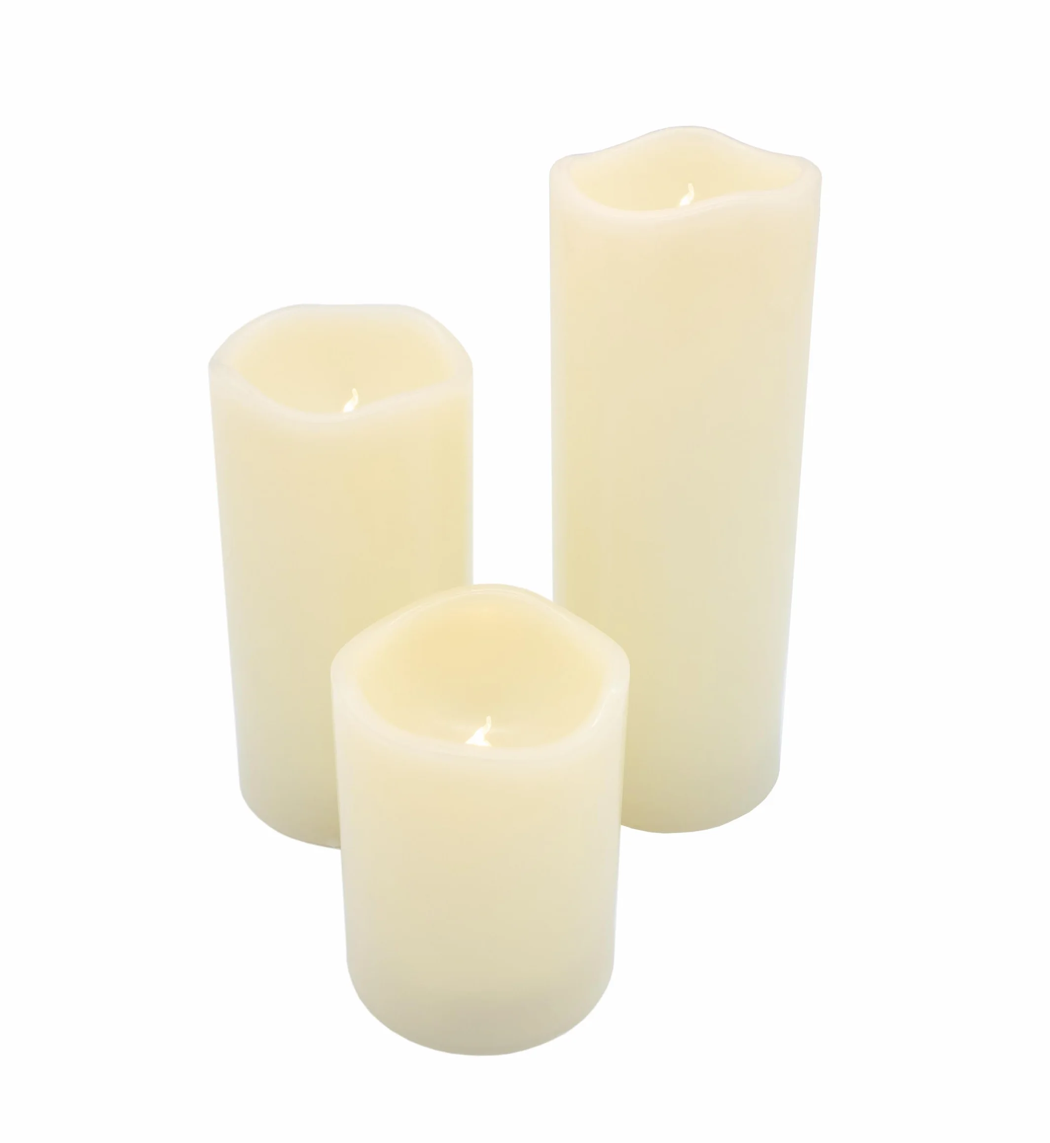 Świece pieńkowe LED, zestaw 3 sztuk, ciepła biel, z timerem, 20 cm, 15 cm, 10 cm, sztuczna świeca z efektem płomienia – dekoracja ogrodowa, bezpłomieniowa, do użytku na zewnątrz i wewnątrz, zasilana
