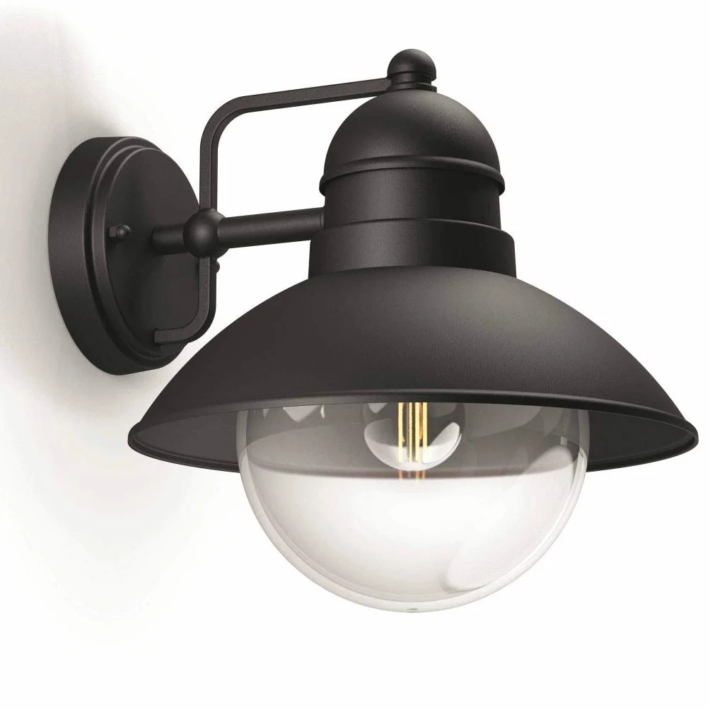 Philips Hoverfly Kinkiet Zewnętrzny, IP44, Odporny na Warunki Pogodowe, Trwały, Klasyczny Design, Aluminium, Czarny, Żarówka E27 Sprzedawana Osobno