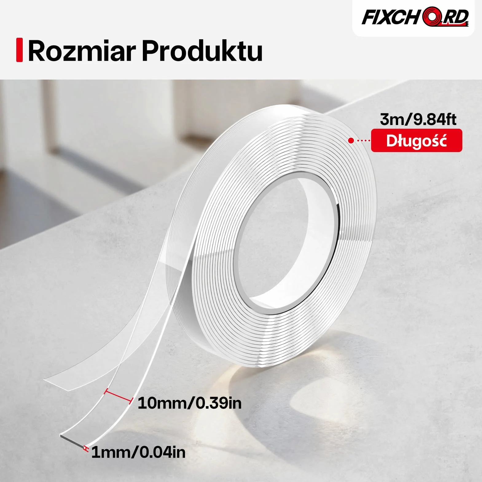 Taśma Dwustronna, Tasma Dwustronna Mocna, Klejąca Przezroczysta, Usuwalna Taśma Klejąca do Ściany/Dywan/Drewno 3m*1cm