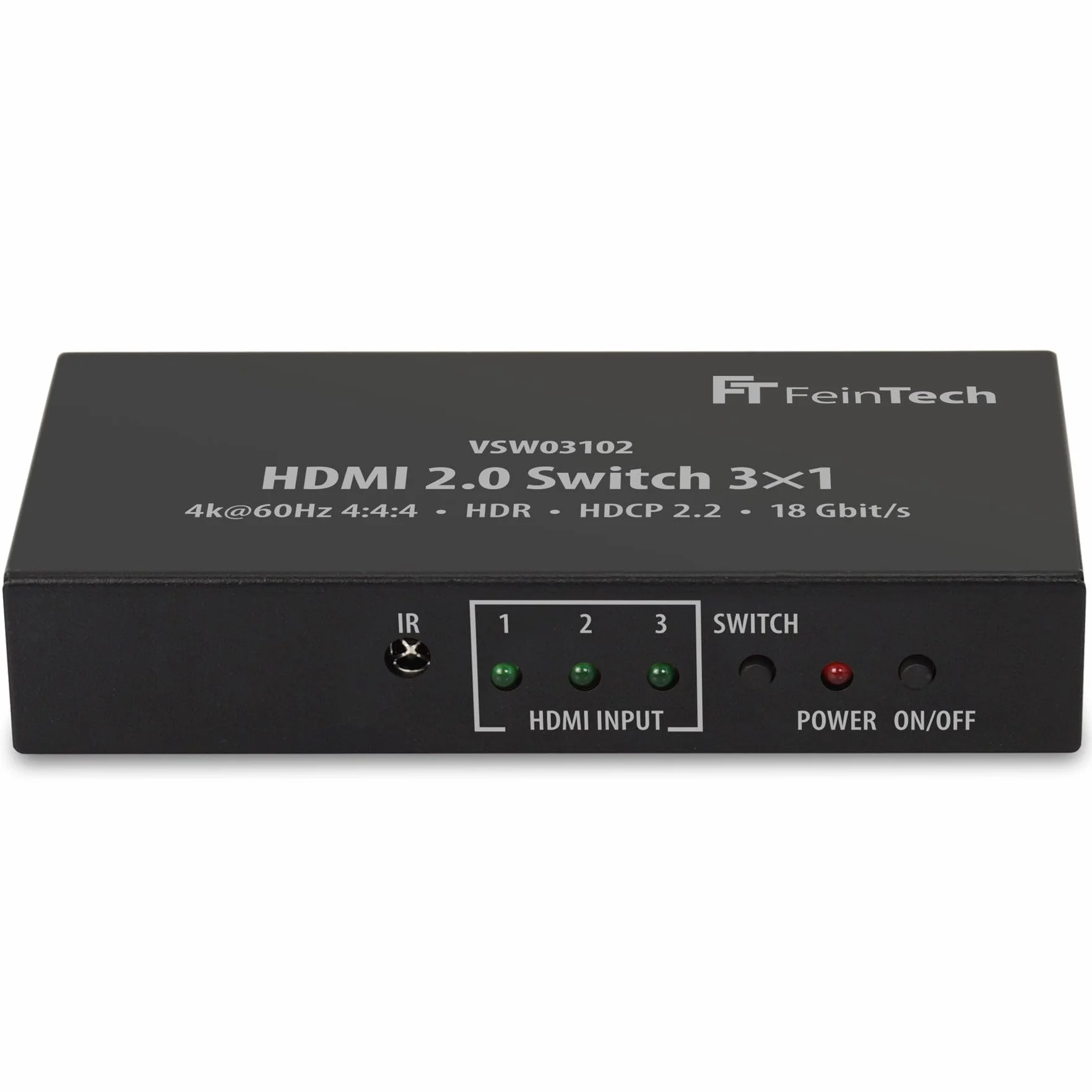 FeinTech VSW03102 przełącznik HDMI 3 x 1 automatyczne przełączanie 4K 60 Hz HDR CEC Ultra-HD