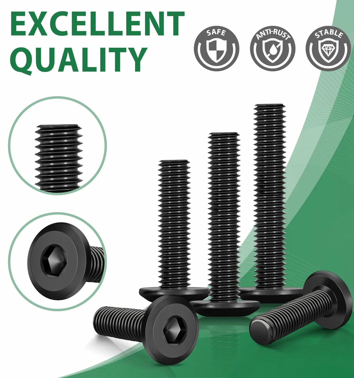 20 sztuk śrub M5 x 12 czarnych, Bolatus śruby z wgłębieniem sześciokątnym z łbem płaskim, śruby z łbem płaskim ze stali nierdzewnej A2 V2A z kluczami Inbus do mebli, krzeseł parkowych, urządzeń