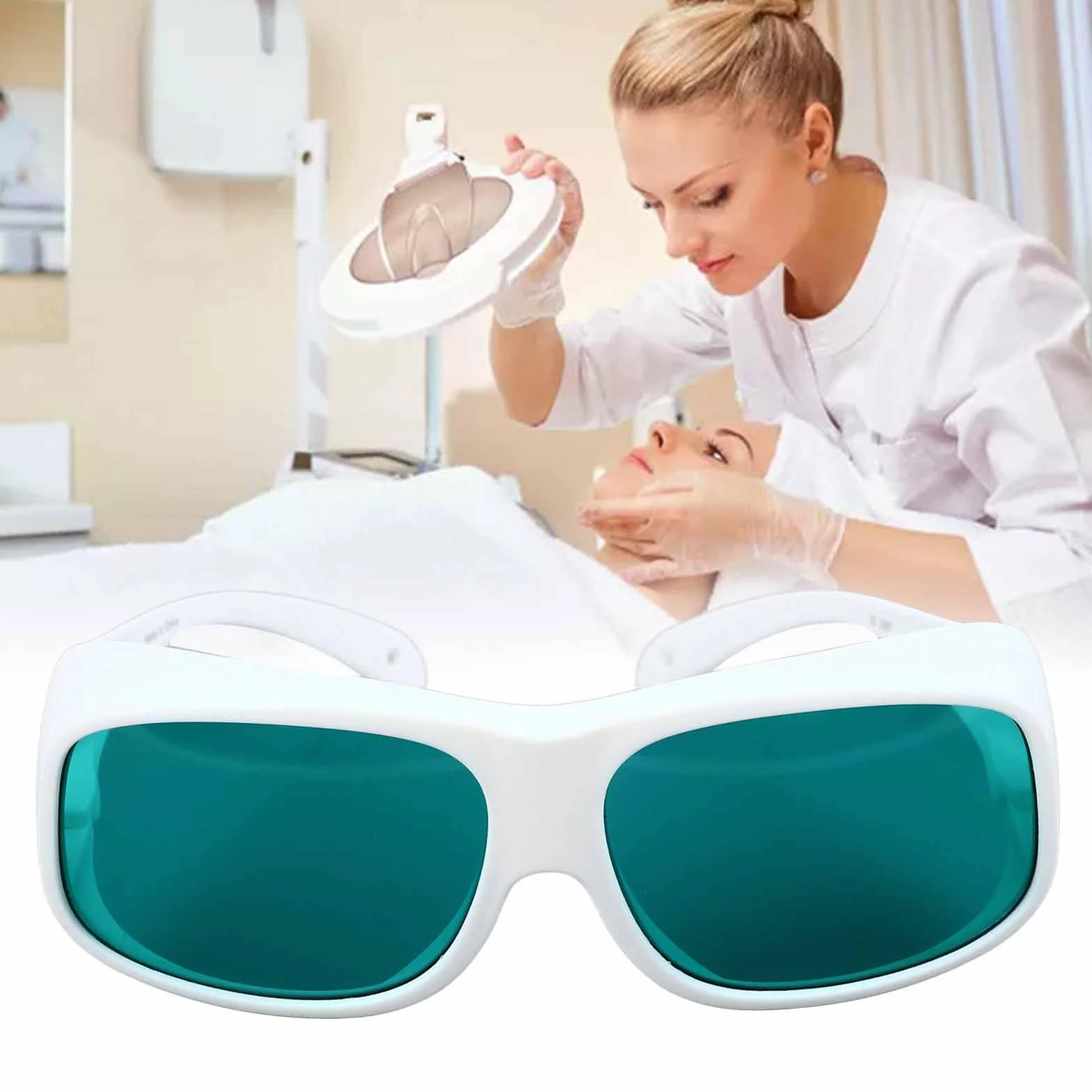 Generic Okulary Ochronne do Ochrony Oczu z blokadą światła o Długości Fali od 650 do 808 Nm, Użytku Osobistego i w Salonie Biała Oprawka, Zielone Soczewki 1 para