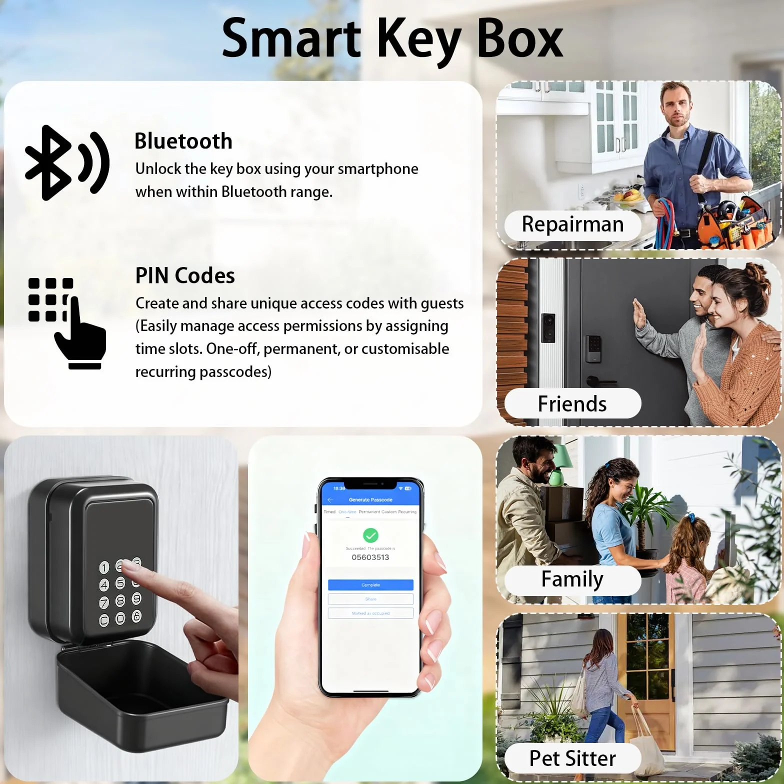 Inteligentny sejf na klucze – skrzynka na zamek Bluetooth z aplikacją TTLock i 12-cyfrowym kodem PIN, odporny na warunki atmosferyczne sejf na klucze do domu, garażu, mieszkania i zakwaterowania