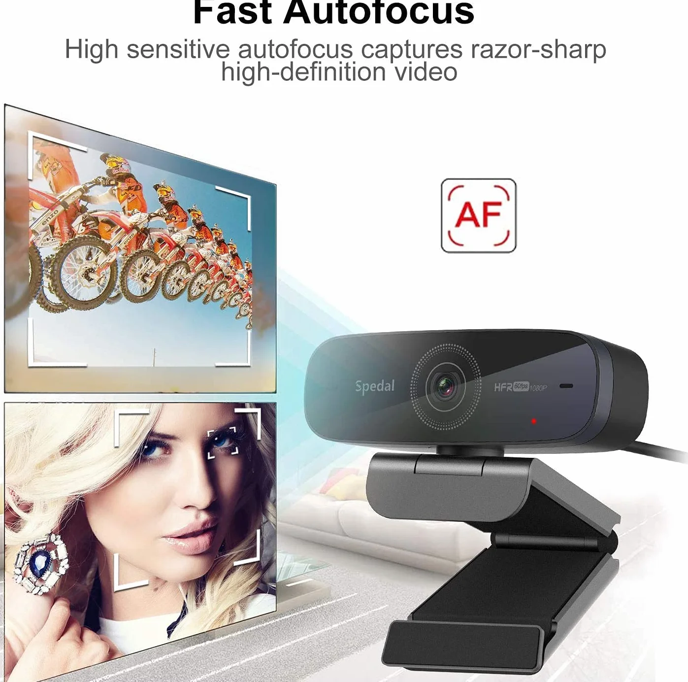 Spedal Kamera internetowa 1080P 60FPS z autofokusem, mikrofonem Dual Stereo, USB do gier i biura