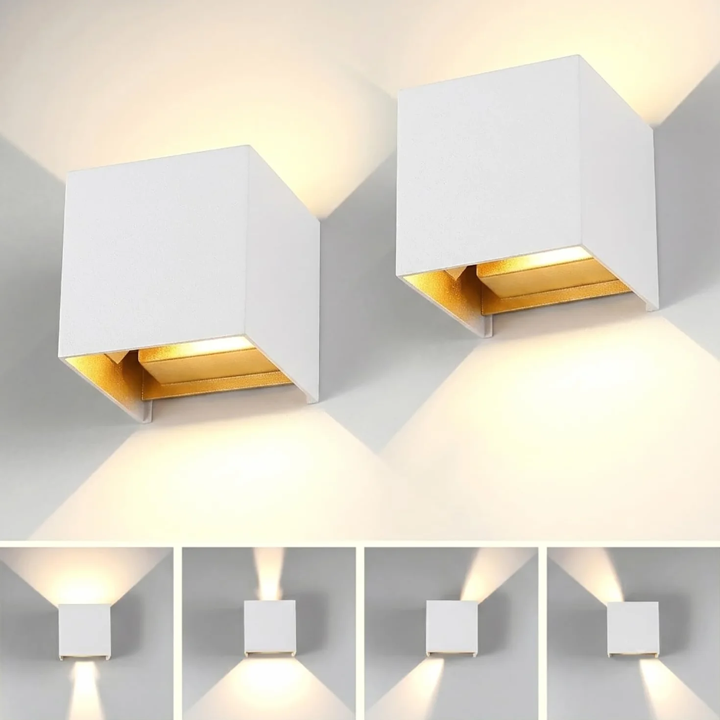 Kinkiety Zewnętrzne LED 12W, IP65 Wodoodporne Lampa ścienna, Canmeijia, Regulowana Aluminiowa Biały Lampa ścienna, 3000k Ciepłe światło Do Ogrodu, łazienki, Sypialni, Salonu (2 Paczki)