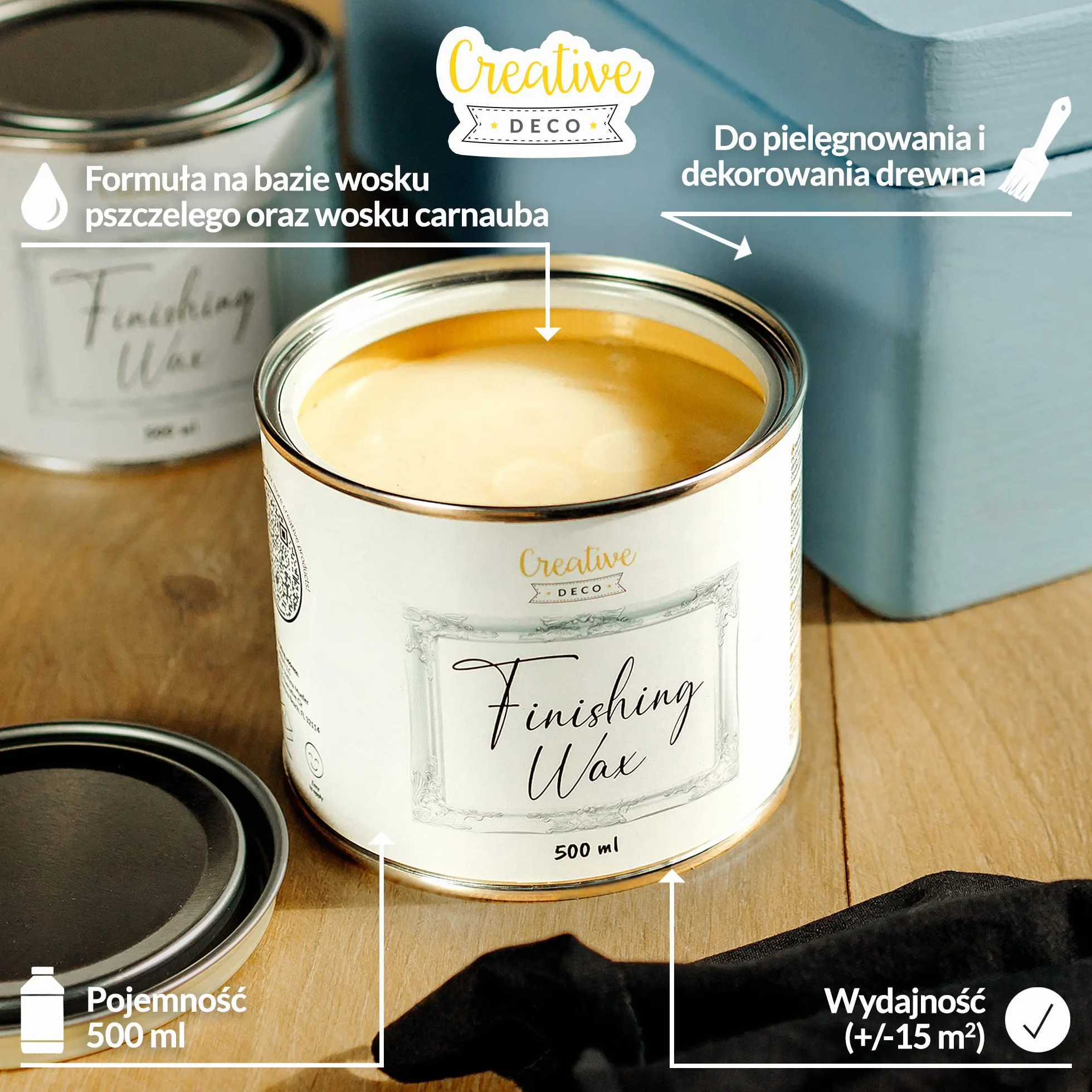 Creative Deco Bezbarwny Wosk Wykończeniowy | 500 ml | Przejrzysta Ochrona Powierzchni | Transparentny | Lekki Połysk | Idealny do Surowych i Udekorowanych powierzchni