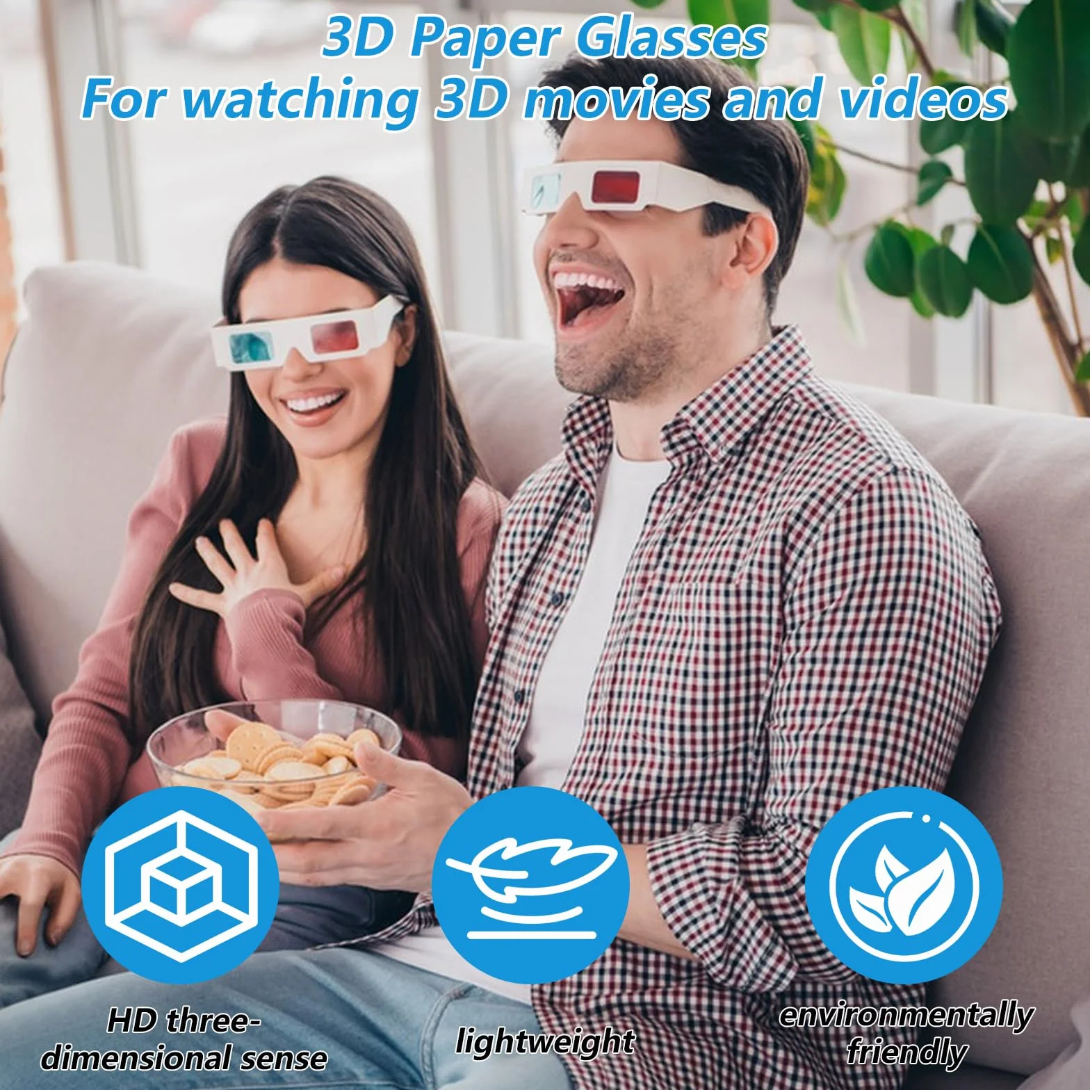 Papierowe okulary 3D czerwone i niebieskie soczewki 40 par