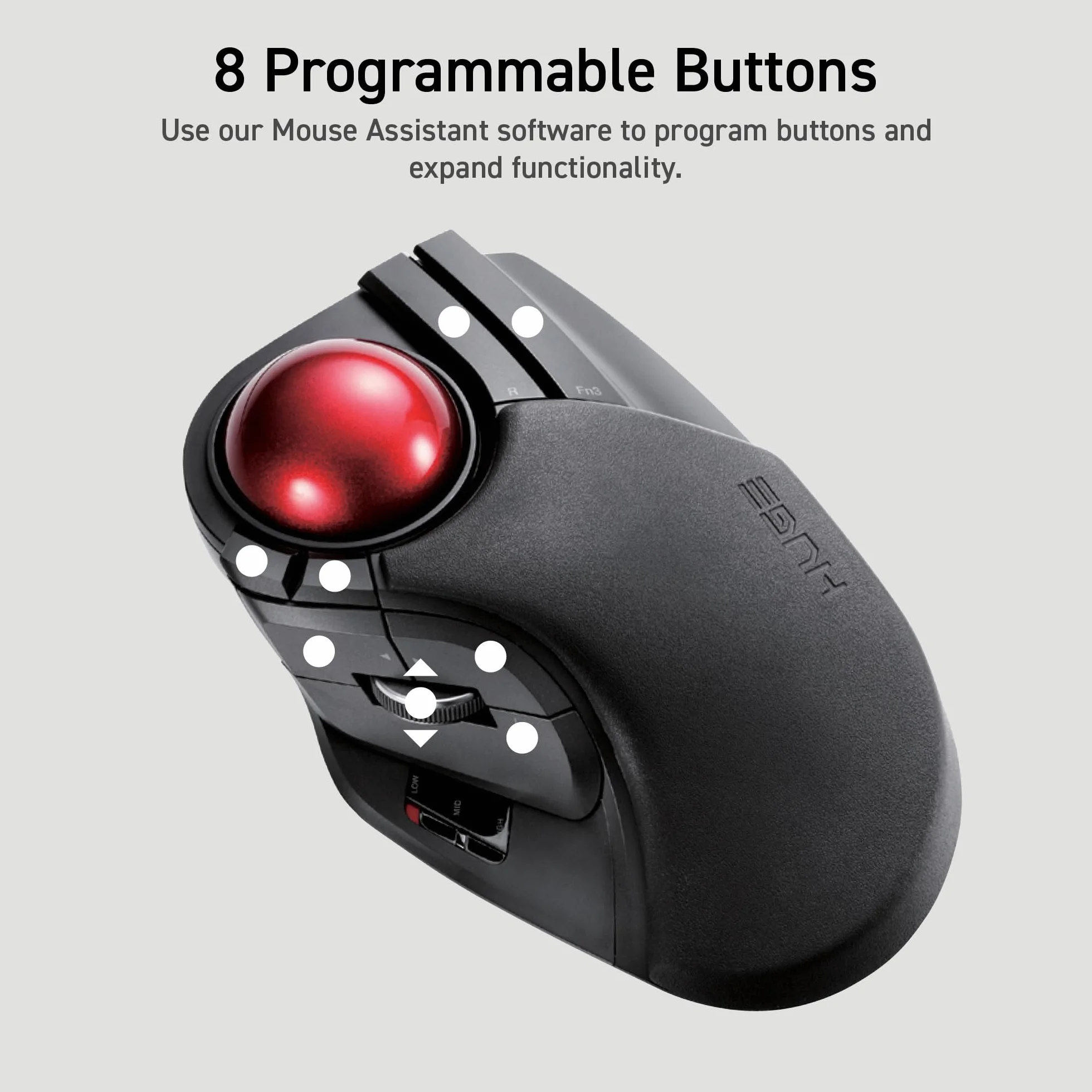 Elecom 2,4 GHz bezprzewodowa, obsługiwana palcem, duża mysz Trackball z 8 przyciskami i płynnym śledzeniem, precyzyjnym optycznym czujnikiem do gier (M-HT1DRBK)
