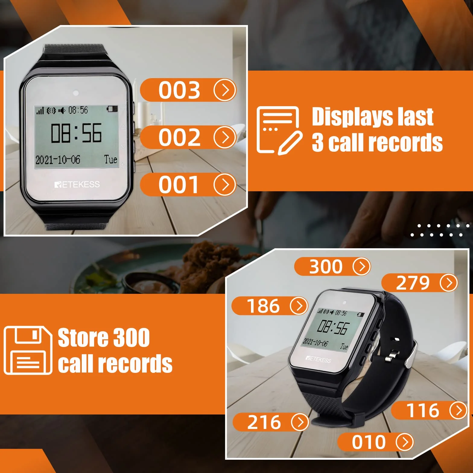 Retekess TD108 Restaurant Pager System Wywołanie Kelnera Portugalski Angielski 72H Czas Czuwania